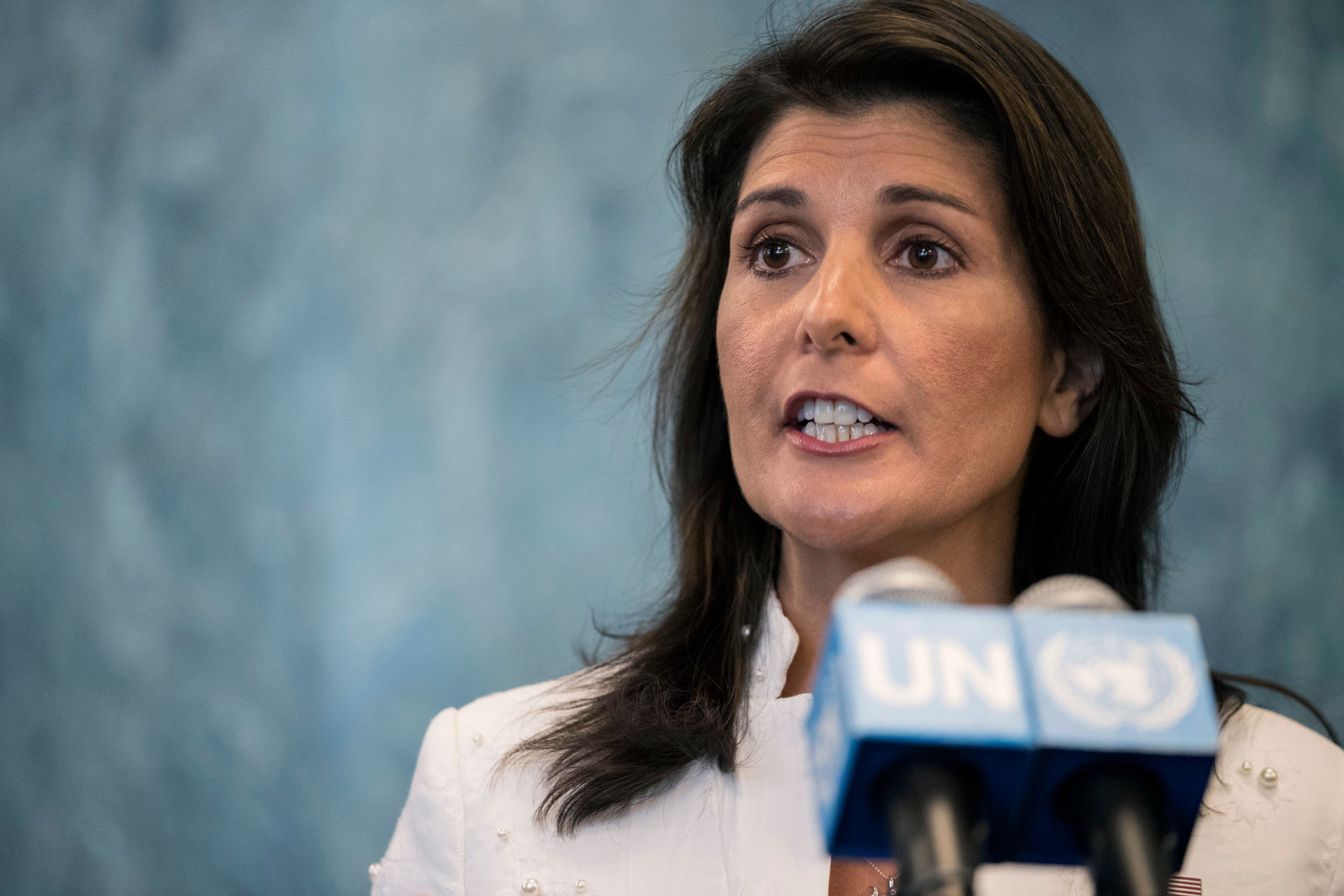 Nikki Haley joked that she is not running for 2020 presidency following the announcement that she was stepping down from her UN role. Photo / AP