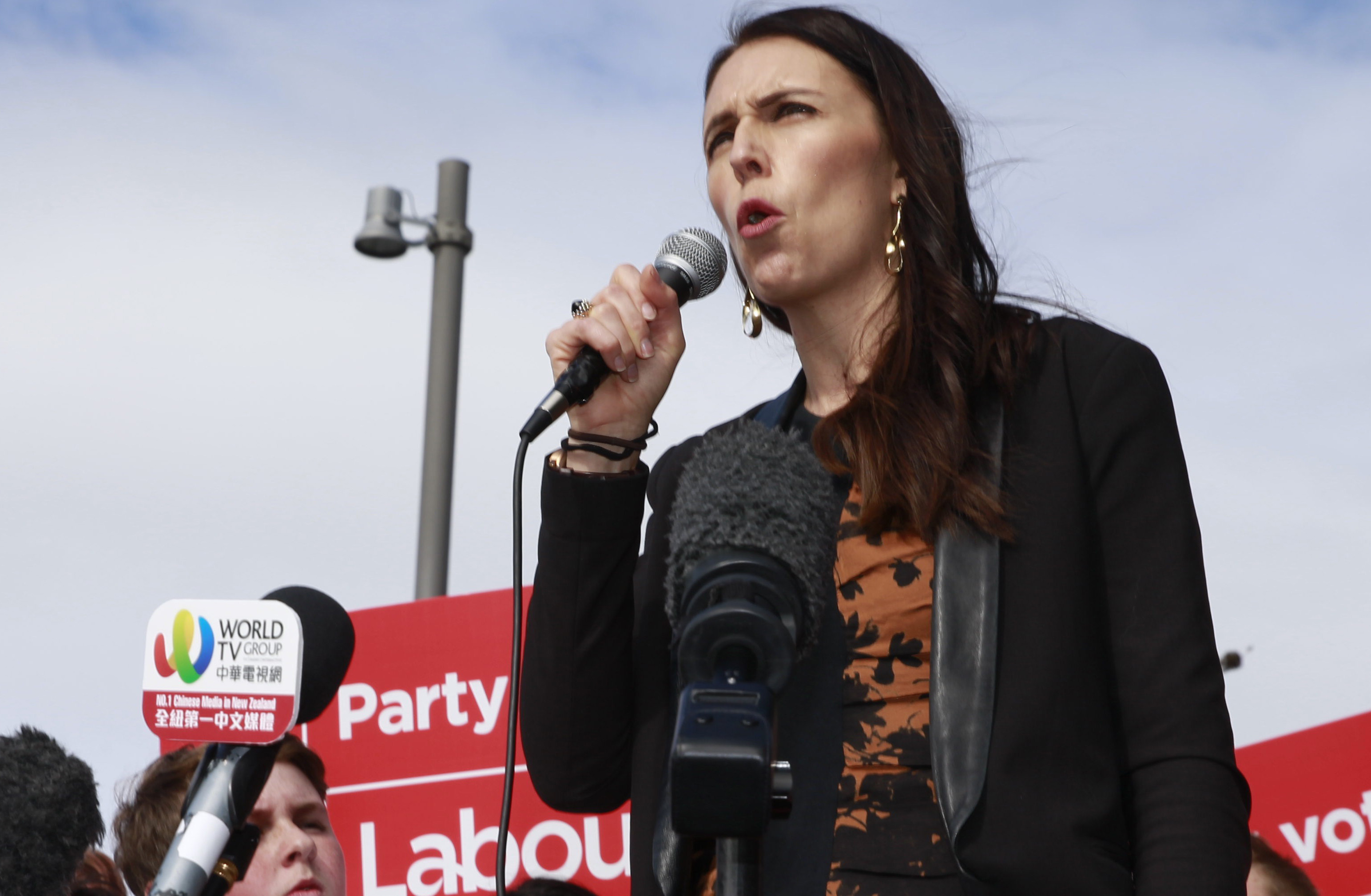 Labour leader Jacinda Ardern addresses a crowd in downtown Auckland today. Photo / Nick Reed