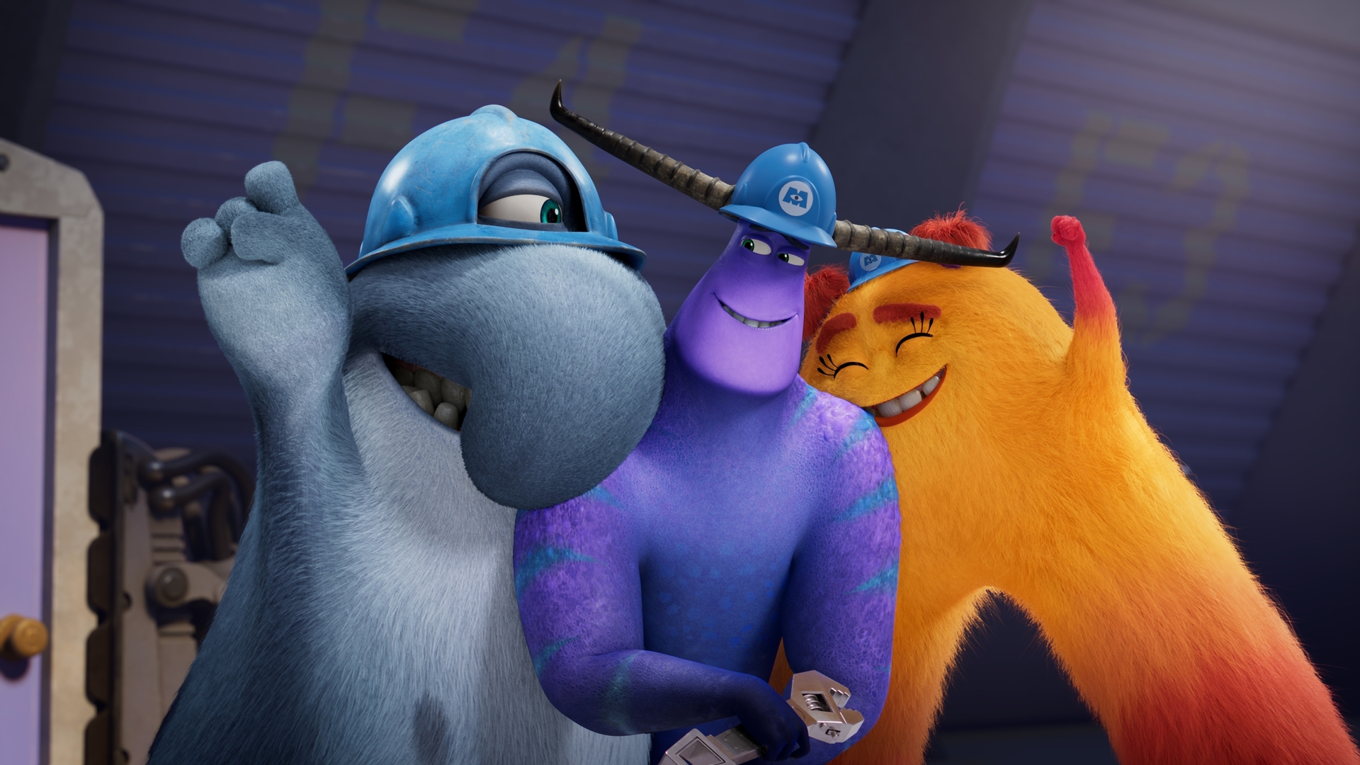 The new monsters in a scene from Monsters at Work, streaming on Disney+ from Wednesday. Photo: Disney.