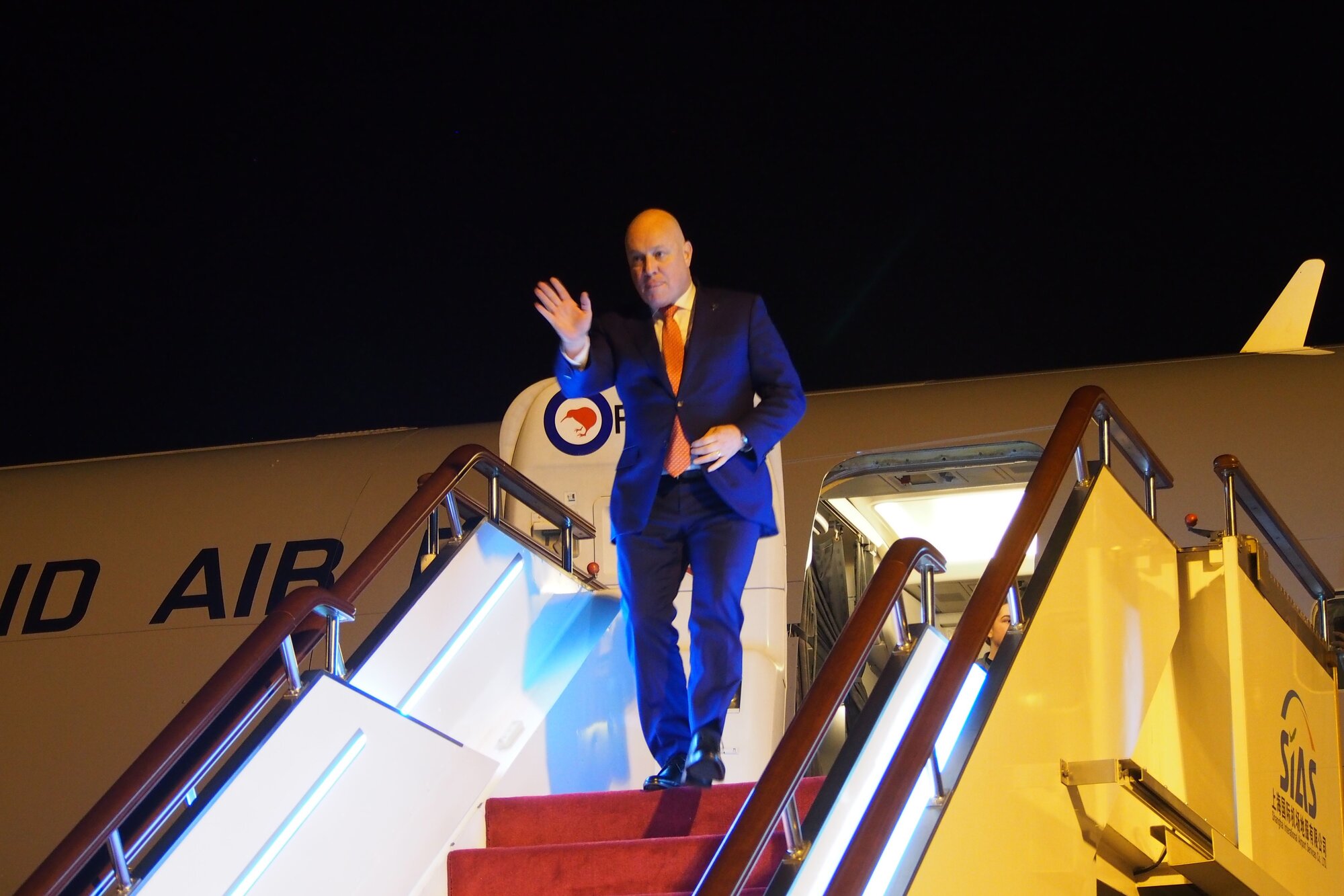 Prime Minister Christopher Luxon arriving in Shanghai for a trade mission on June 18. Photo / Thomas Coughlan