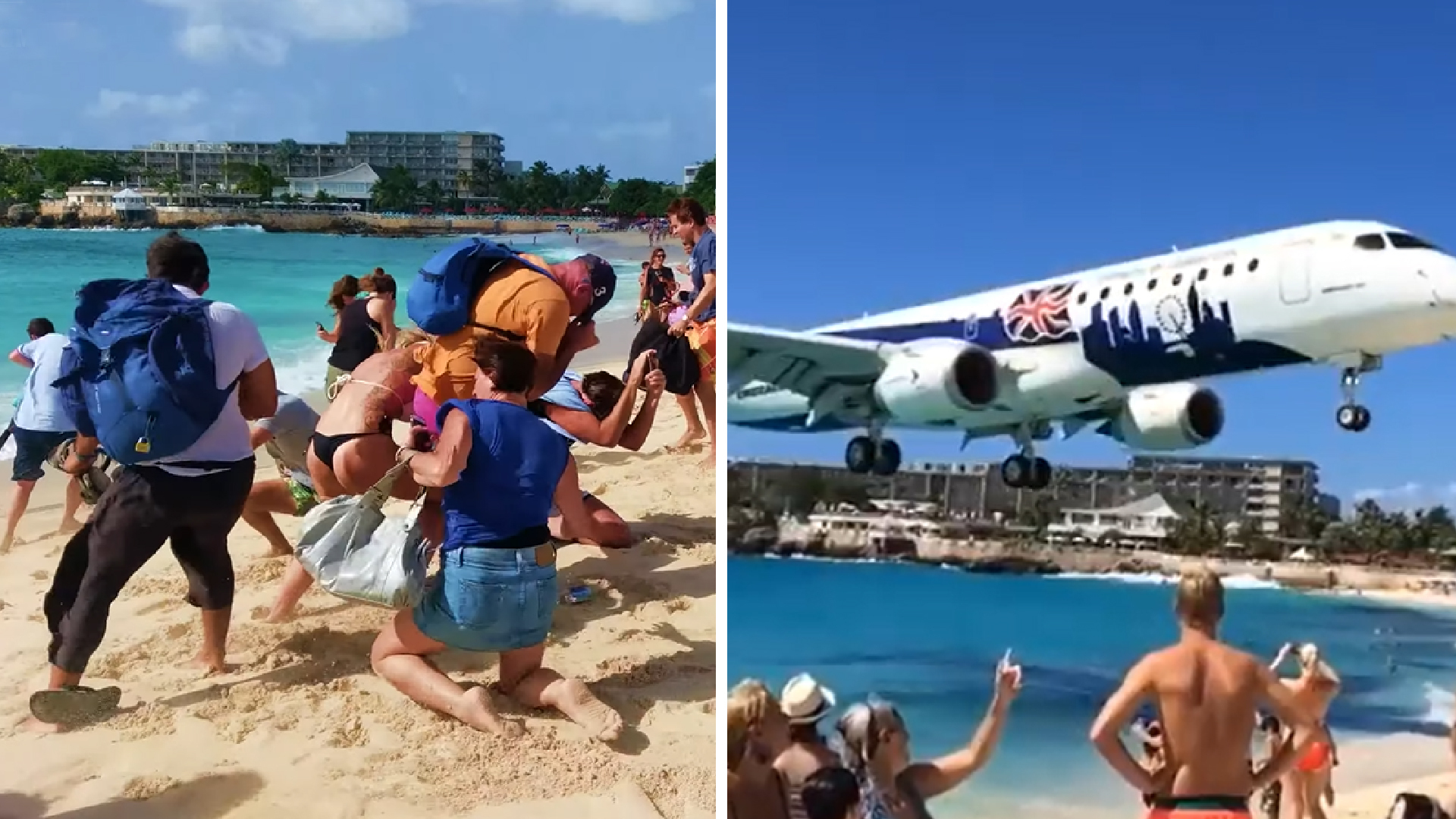 Wild footage show St Maarten beachgoers blown away by jet engine