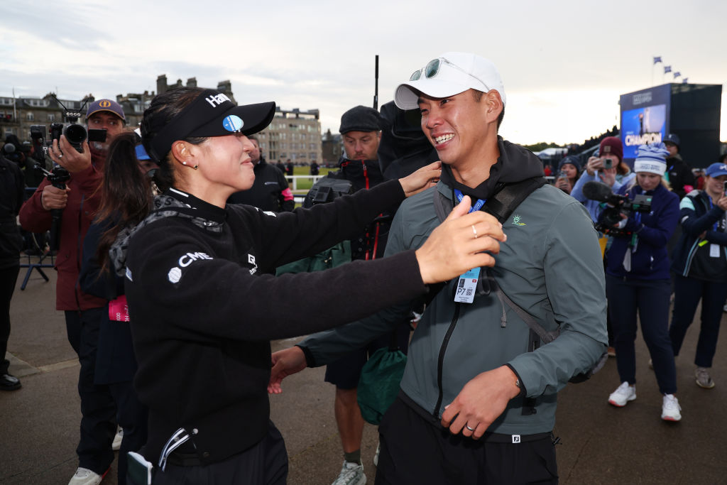 Lydia Ko celebrates with her husband, Chung Jun, after claiming her third major title. Photo / Getty Images