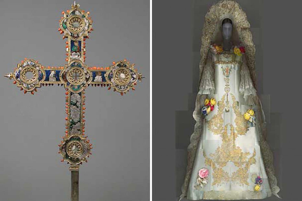 Reliquary Cross (left), and the Wedding Ensemble, Christian Lacroix, autumn/winter 2009. Picture / The Metropolitan Museum of Art.