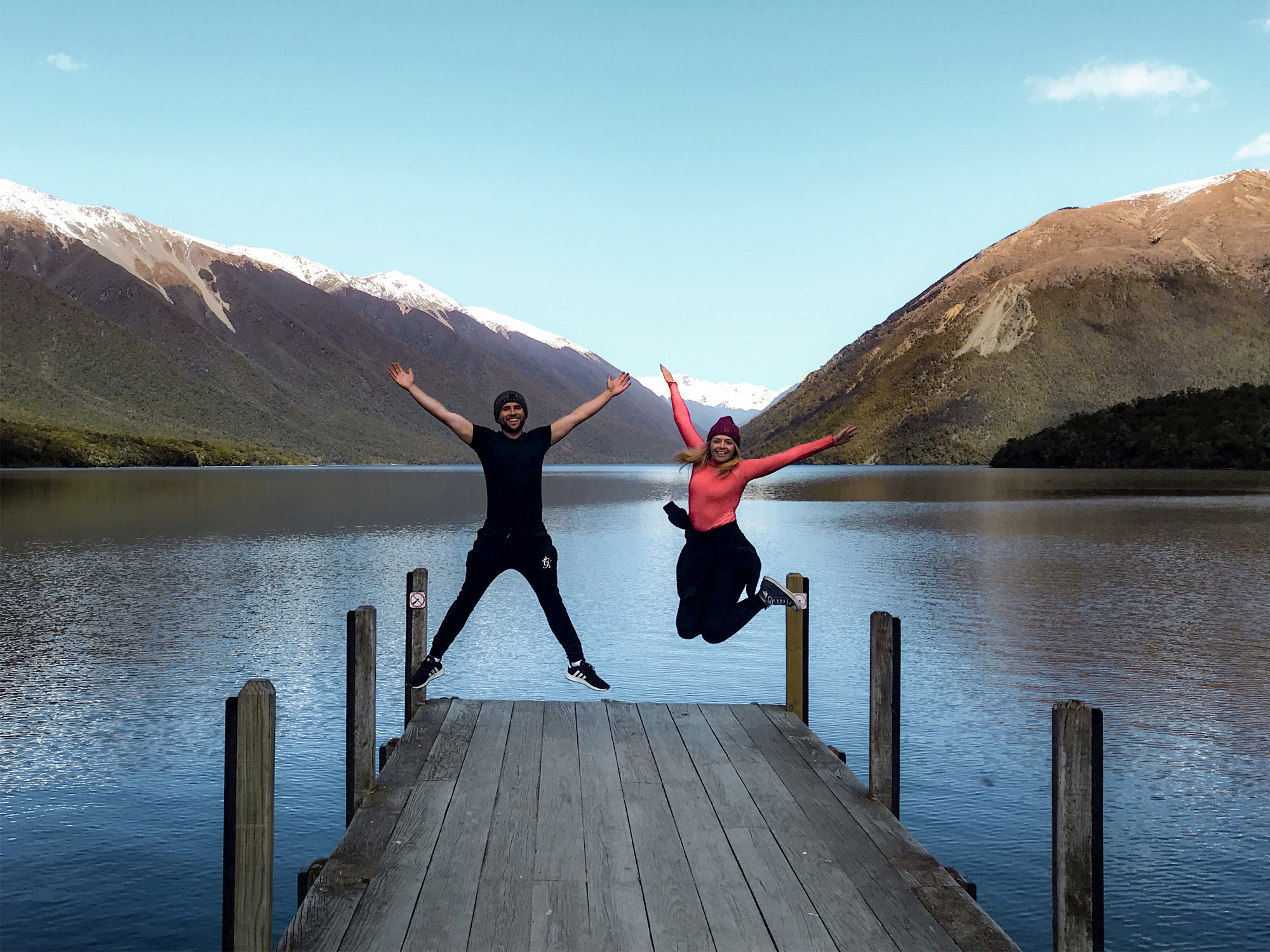 Jordie and Liam Flain at Lake Rotoiti, Nelson. Photo / The Flains Travel