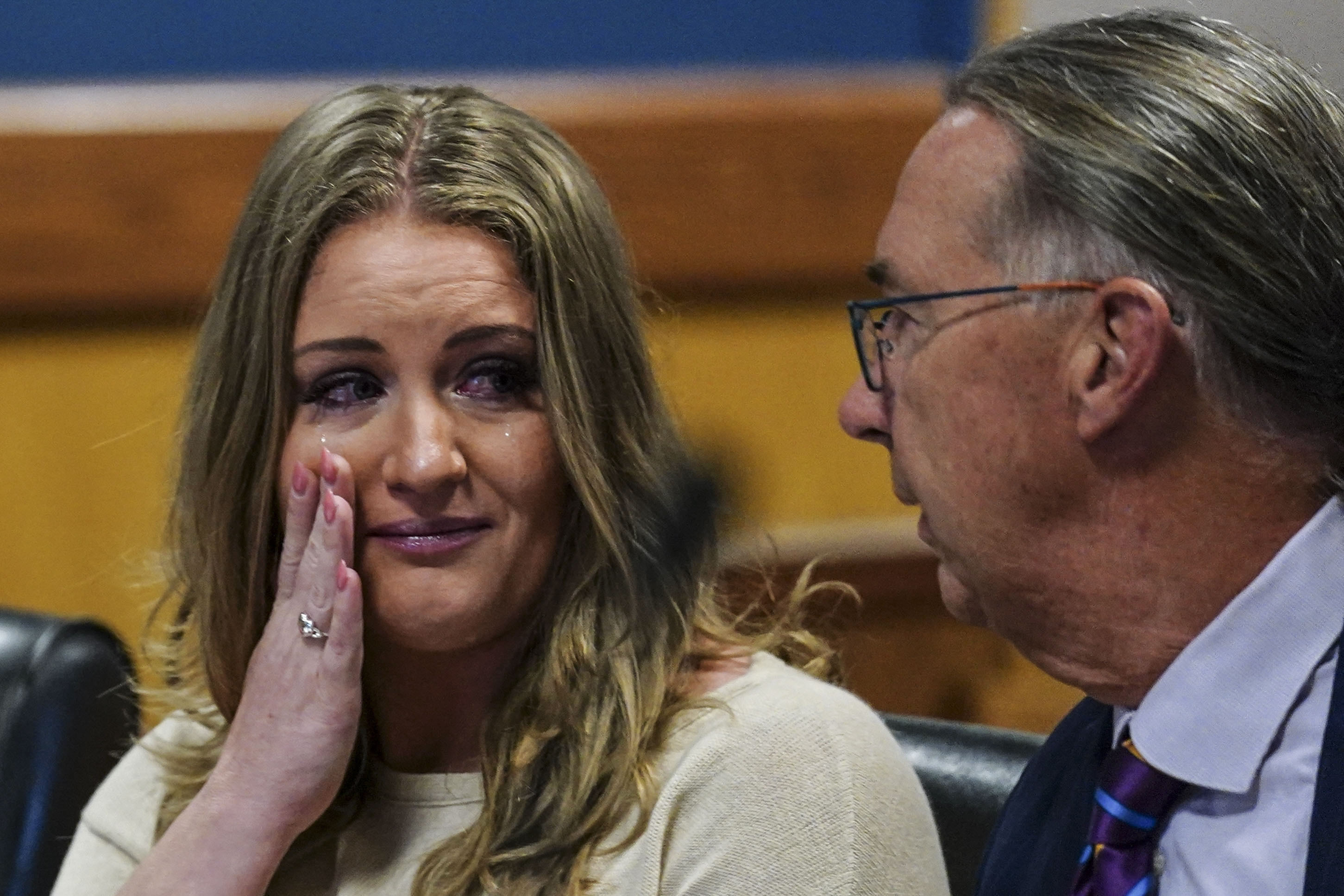 Jenna Ellis with her lawyer Franklin Hogue after Ellis pleaded guilty to aiding and abetting false statements and writings, during Trump's election loss. Photo / AP
