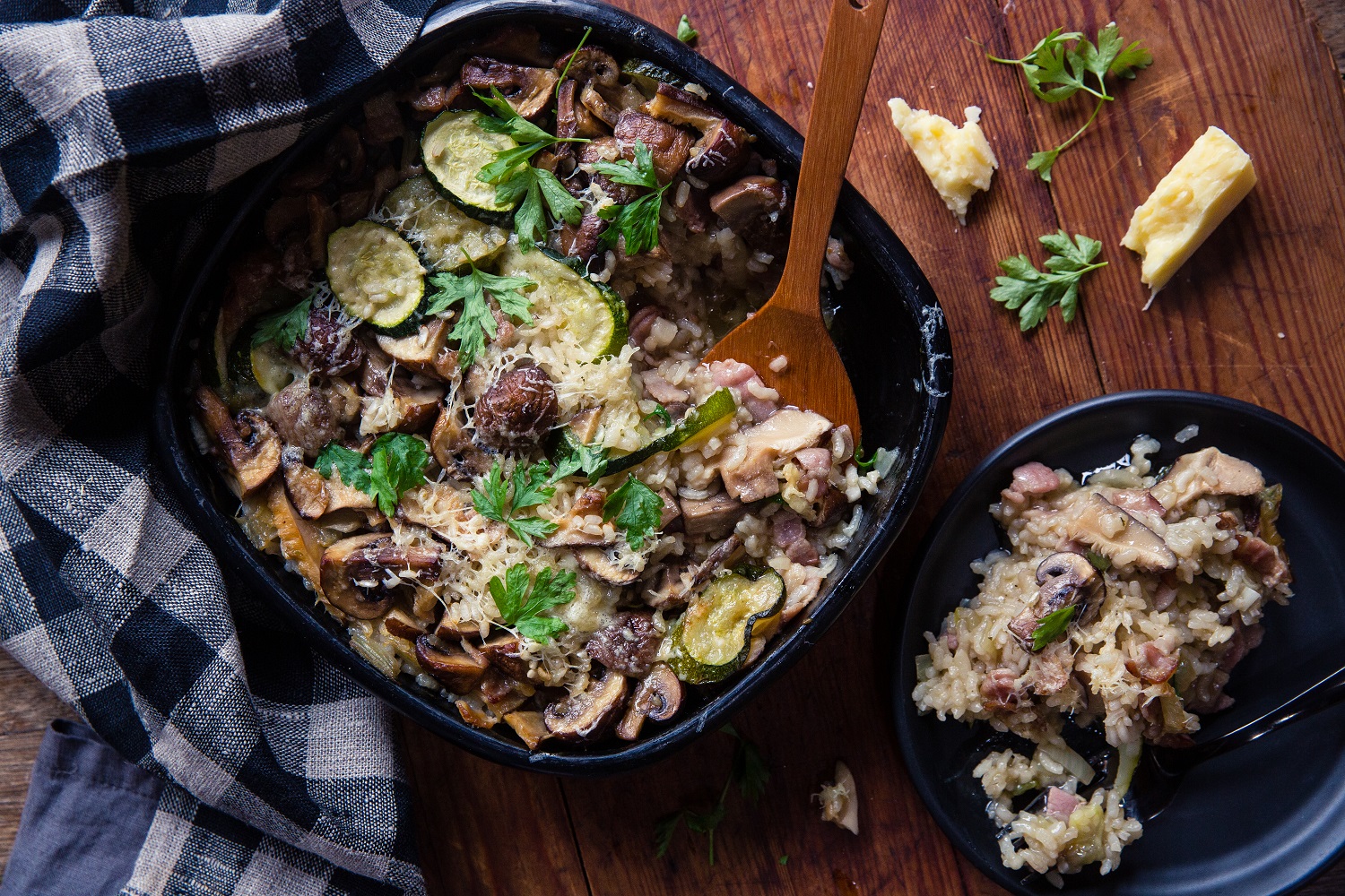 Enjoy this mushroom risotto with lashings of parmesan cheese. Photo / Babiche Martens
