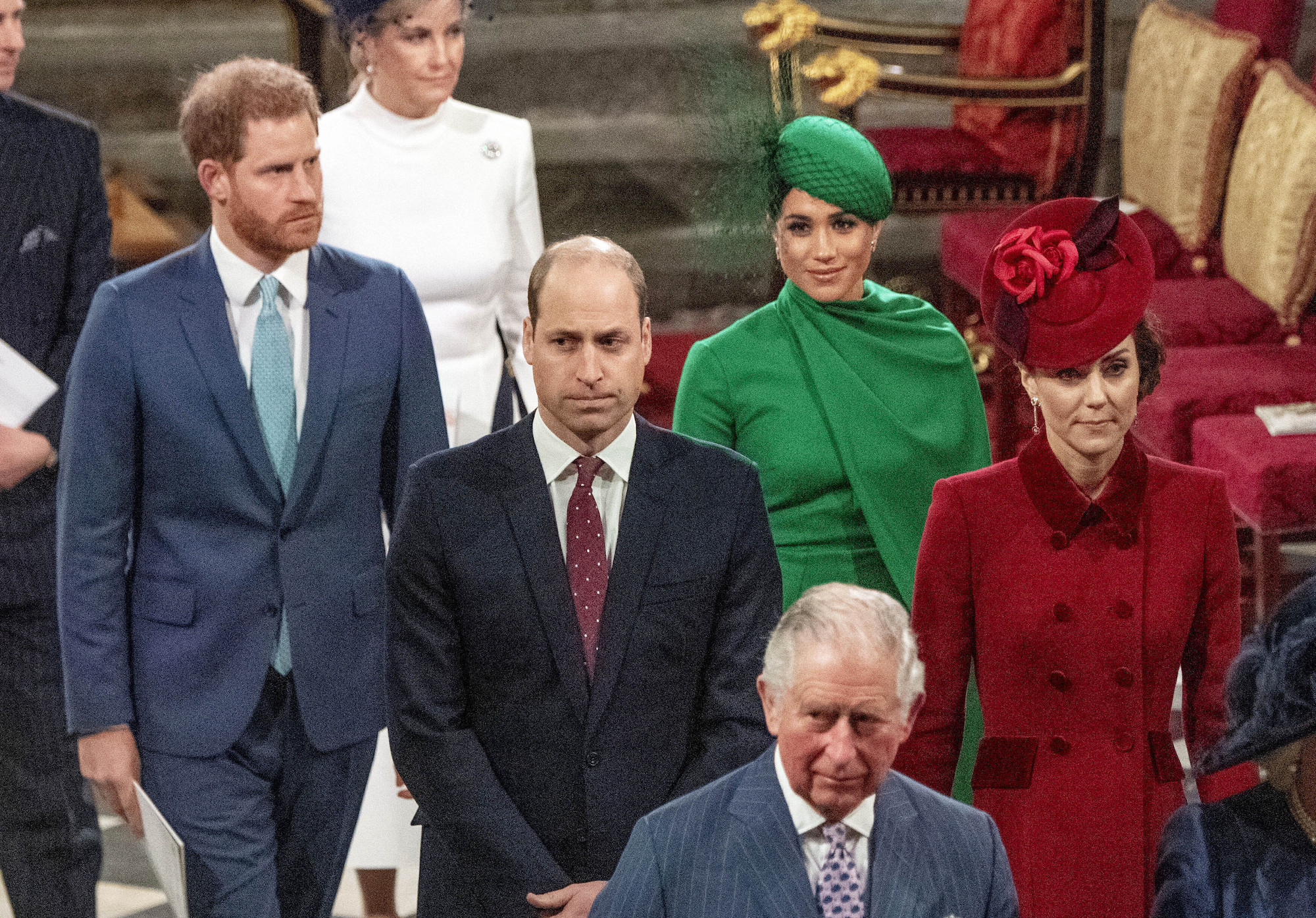 Prince Harry, Prince William, Meghan Duchess of Sussex and Kate, Duchess of Cambridge leave the annual Commonwealth Service at Westminster Abbey in London. Phot0 / AP