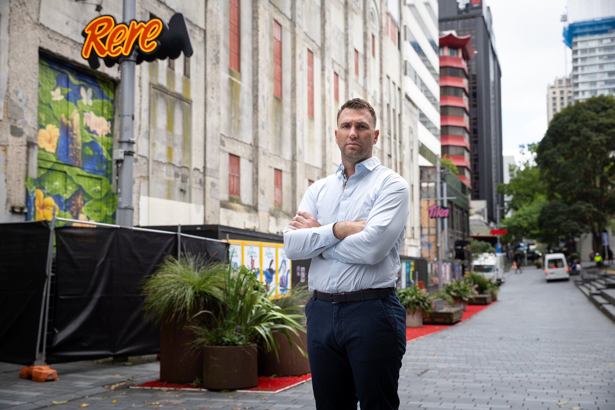 Steve Bielby, owner of the St James Theatre, outside its rear entrance on Lorne St. Photo / Sylvie Whinray
