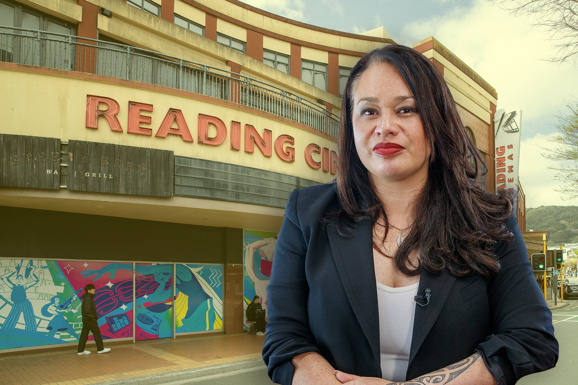 The Reading Cinema building on Courtenay Place, Wellington; Wellington Mayor Tory Whanau (inset). Photo / Mark Mitchell