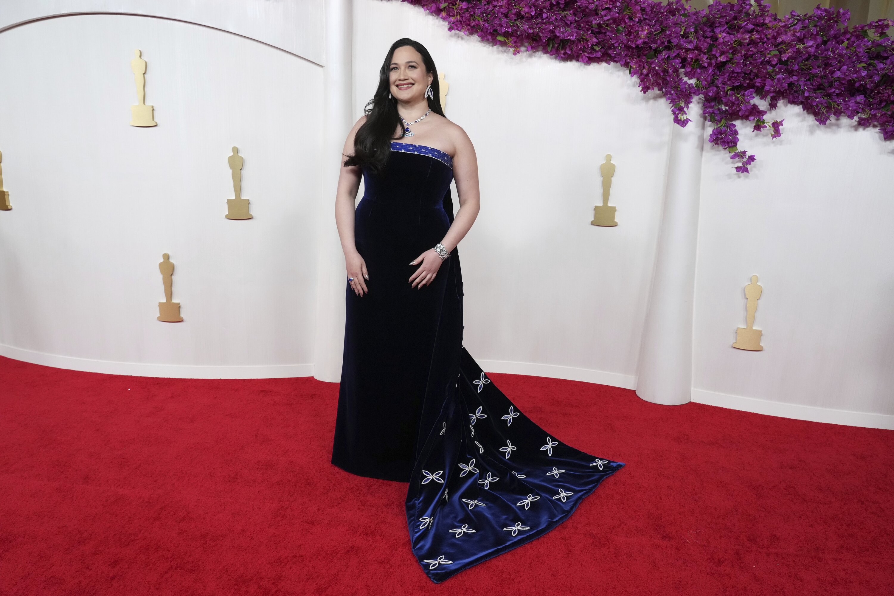 Lily Gladstone making her way into the ceremony. Photo / AP