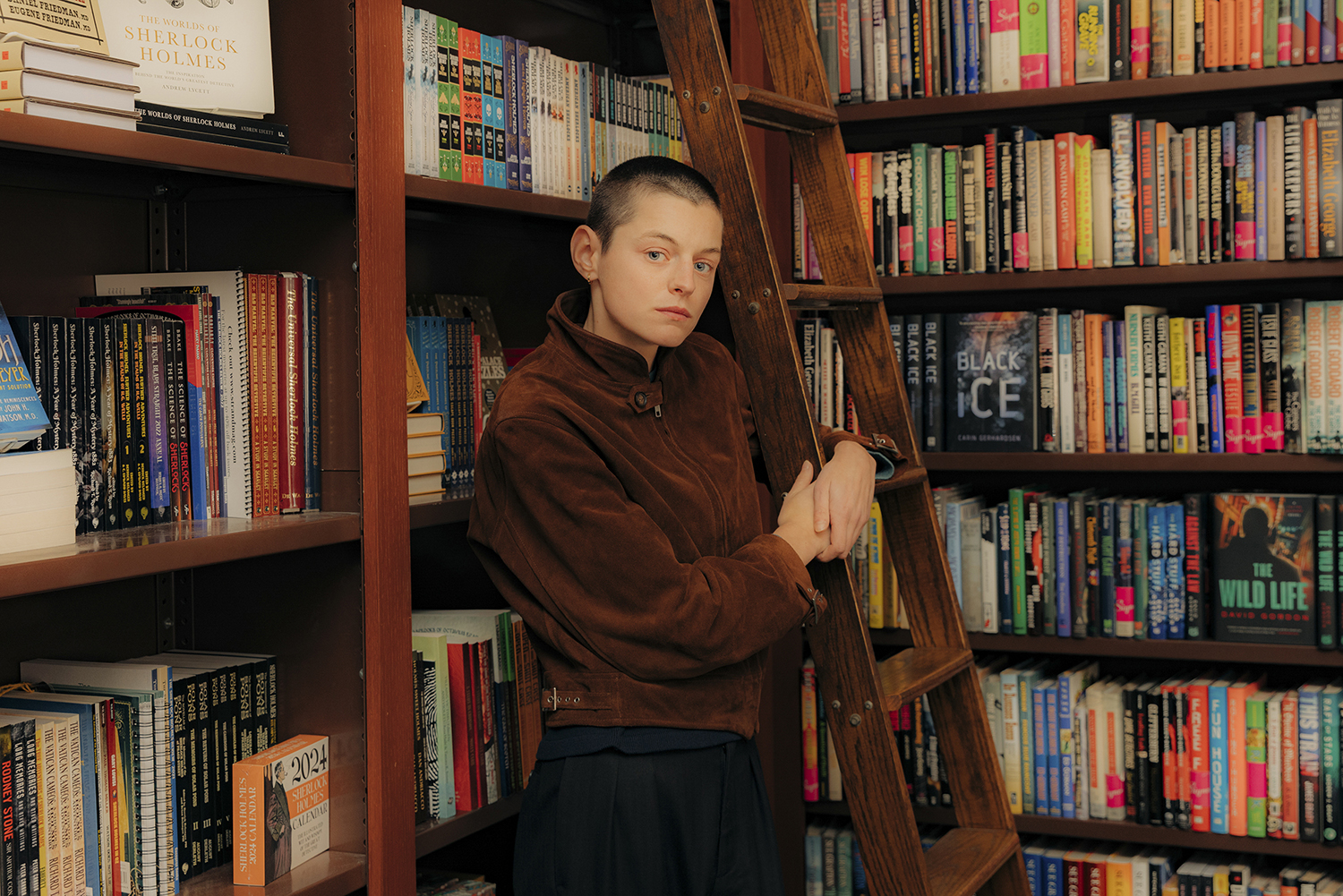 Emma Corrin at the Mysterious Bookshop in Manhattan. Photo / Jeenah Moon, The New York Times