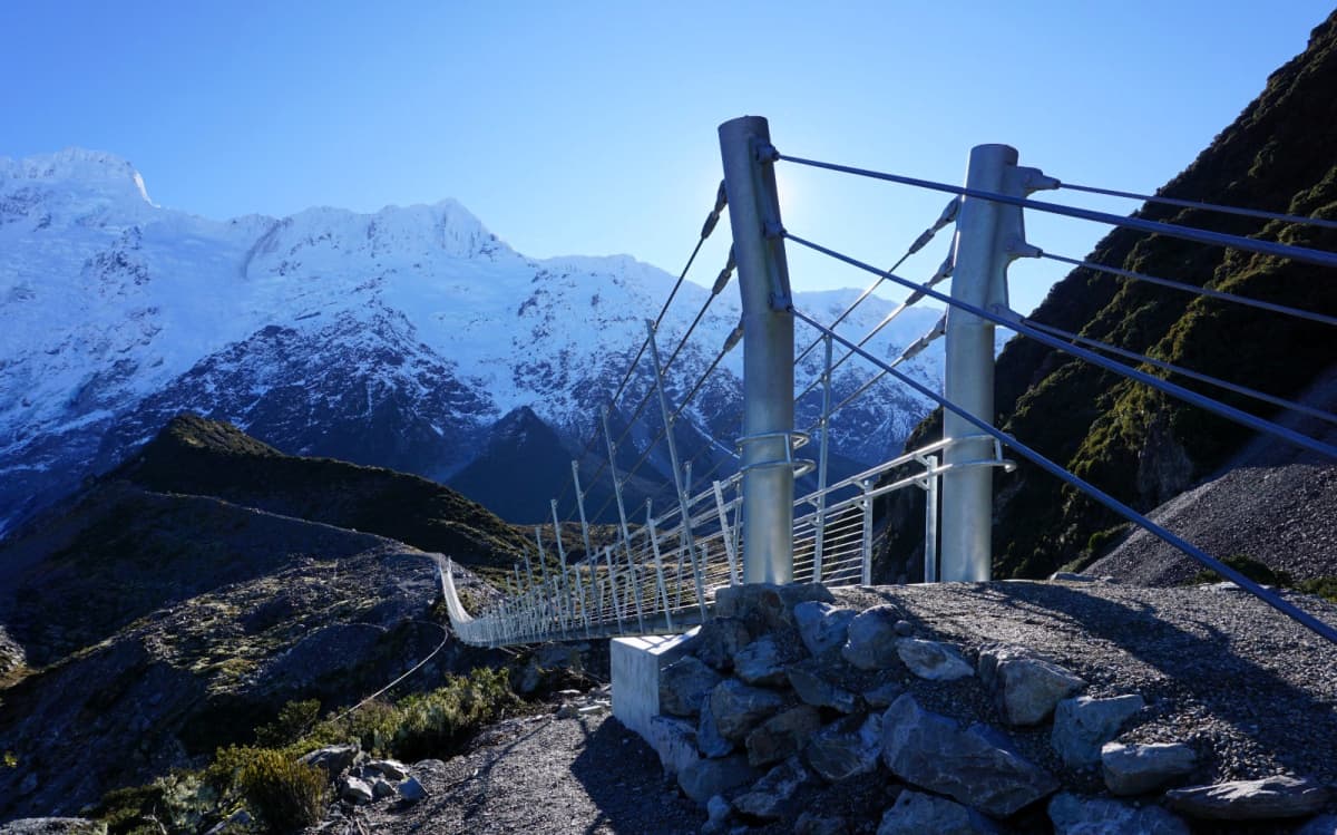 The new suspension bridge up the Hooker Valley at Aoraki/Mount Cook National Park will open to the public next Tuesday. Photo / Department of Conservation