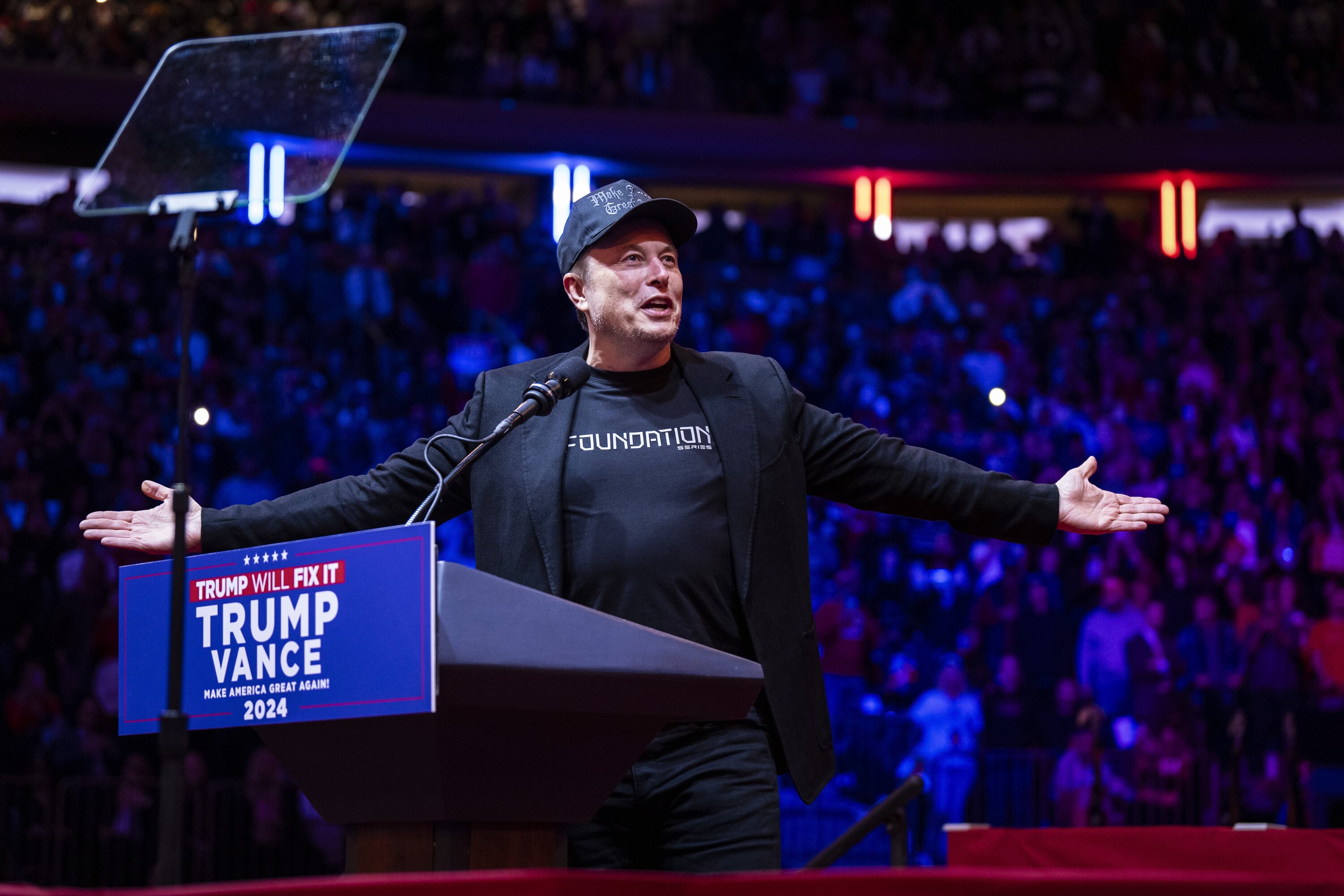 Musk speaks at a campaign rally for Donald Trump at New York's Madison Square Garden in October. Photo / Jabin Botsford / The Washington Post