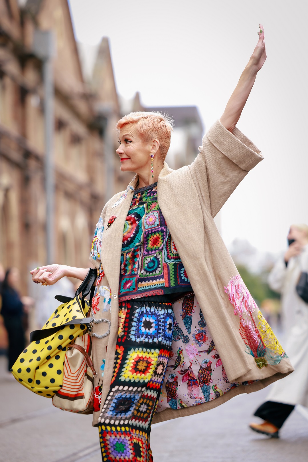 Jessica Rowe cut a striking figure at Carriageworks, attending the opening day of Australian Fashion Week in Sydney. Photo / Hannah Lassen, Getty Images