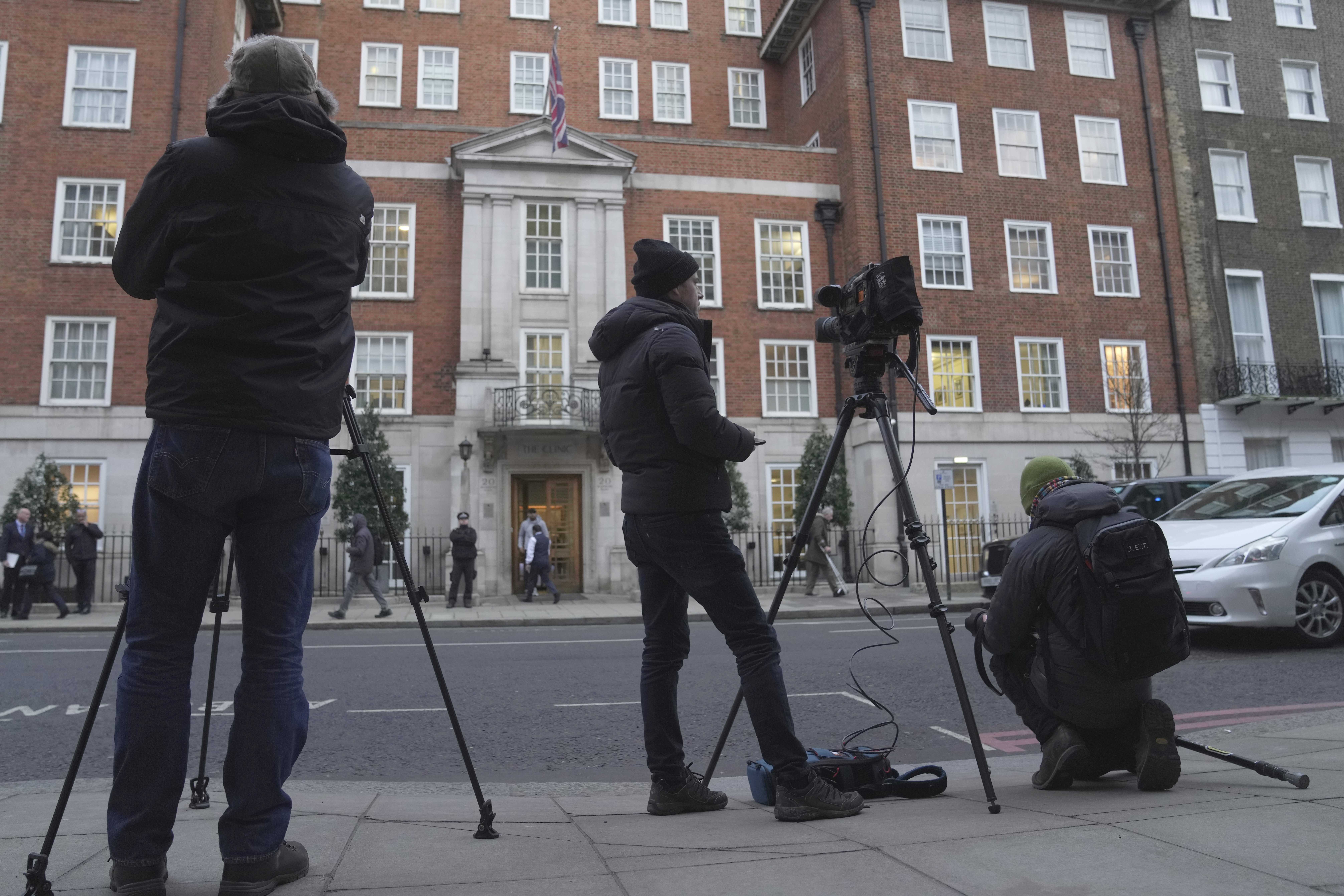 Media gather outside The London Clinic where Kate, Princess of Wales is recovering from surgery. Photo / AP