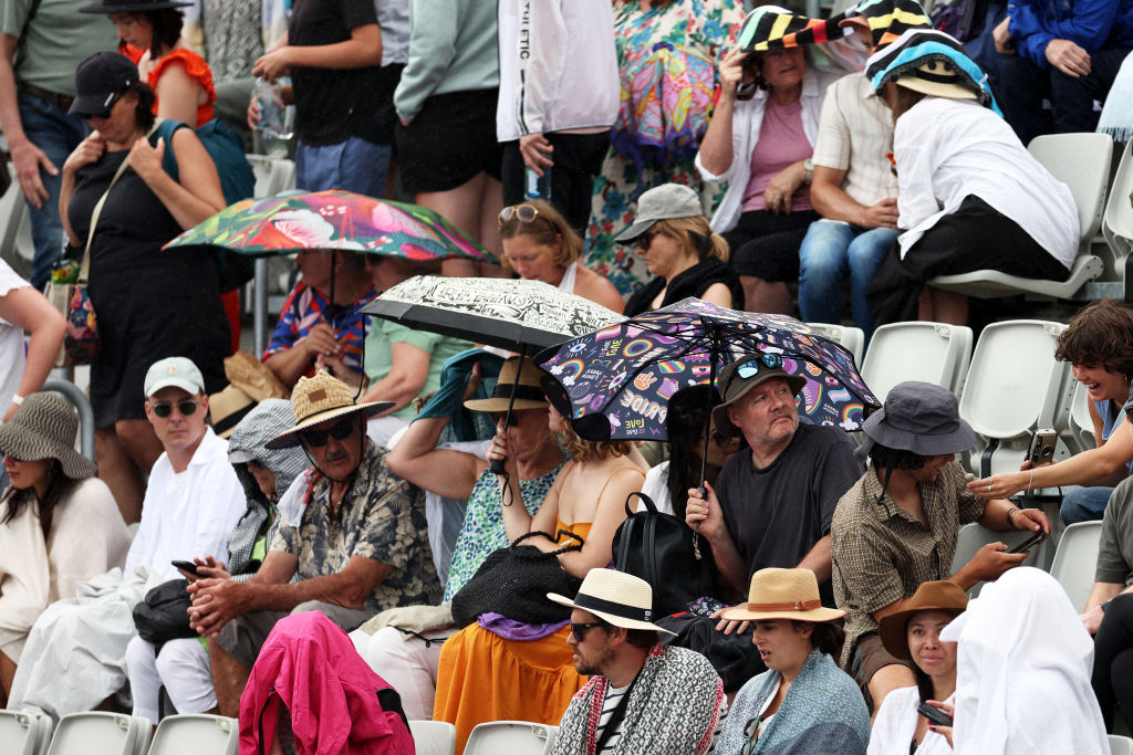 Rain delays play during the match between Naomi Osaka and Julia Grabher during day three of the 2025 ASB Classic. Photo / Getty Images