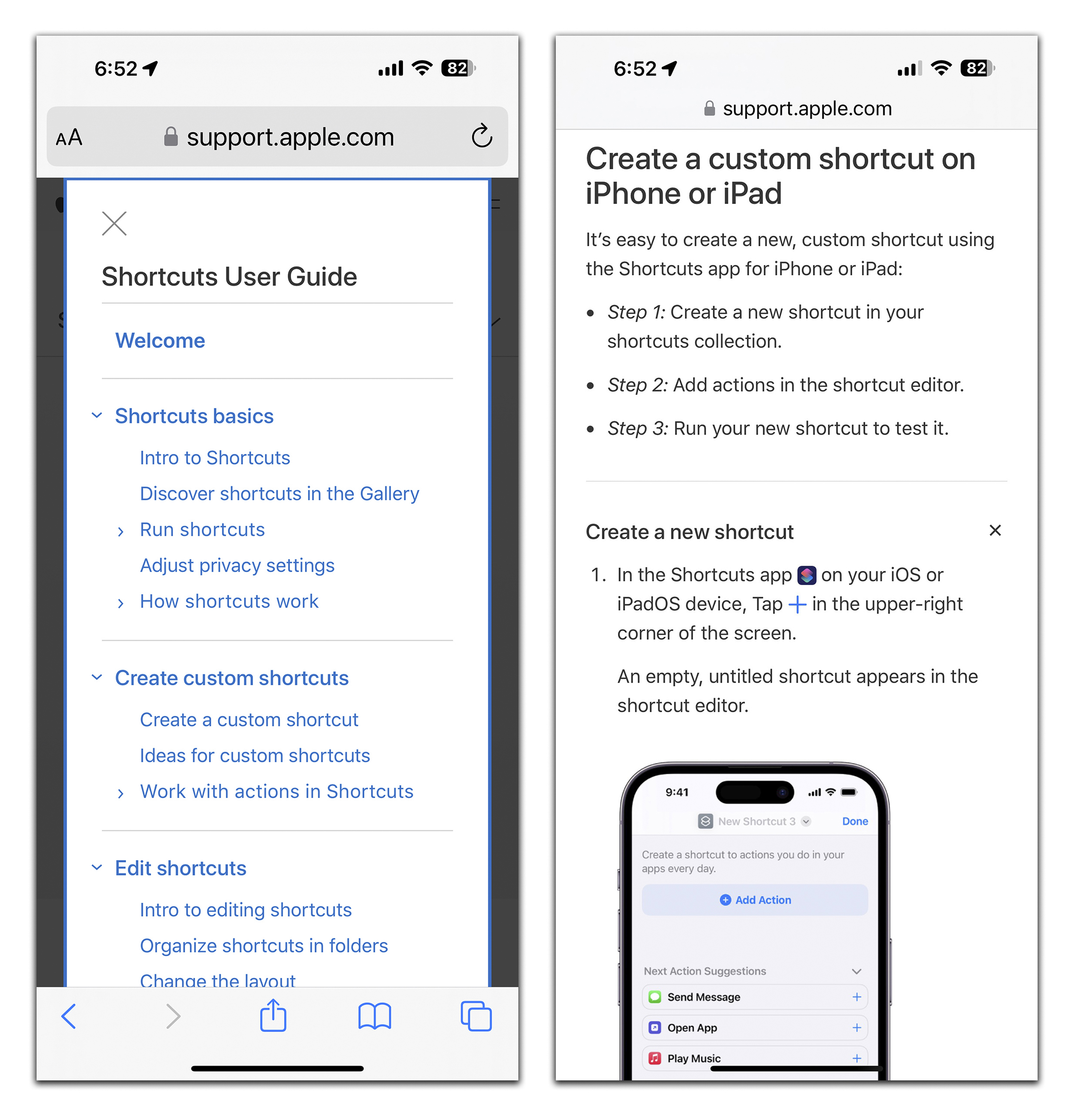 For those wanting to take a deep dive into the world of shortcut creation, Apple's online user guide for its Shortcuts app offers detailed instructions. Photo / Apple via The New York Times