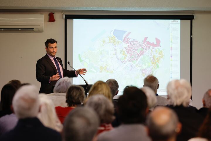 David Seymour discusses council zoning maps showing how parts of the city could opened to more intensive housing. Photo / Sylvie Whinray
