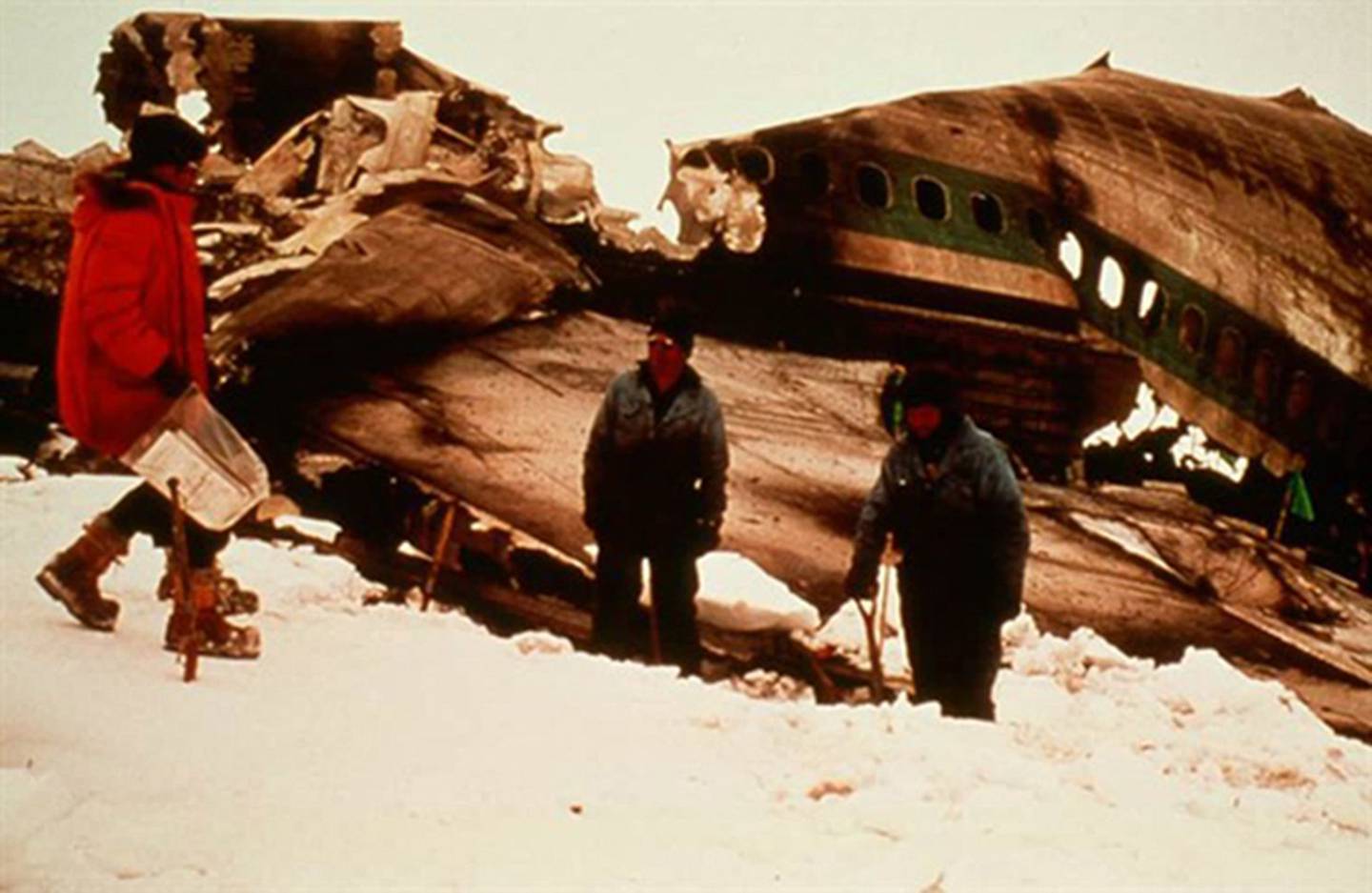 Picture from the 1979 recovery operation collection from Erebus Flight 901. Pictured is central fuselage wreckage. Photo / Supplied