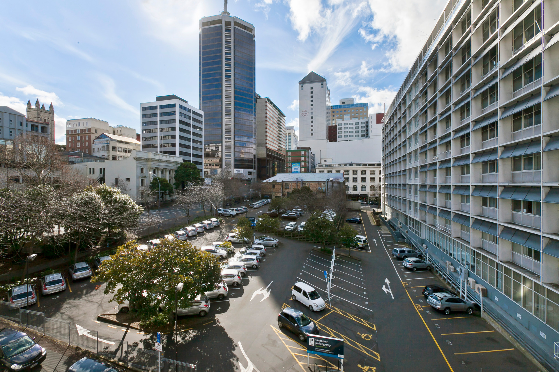 Bledisloe House, right, and the car park which could be sold by Auckland Council. Photo / Herald