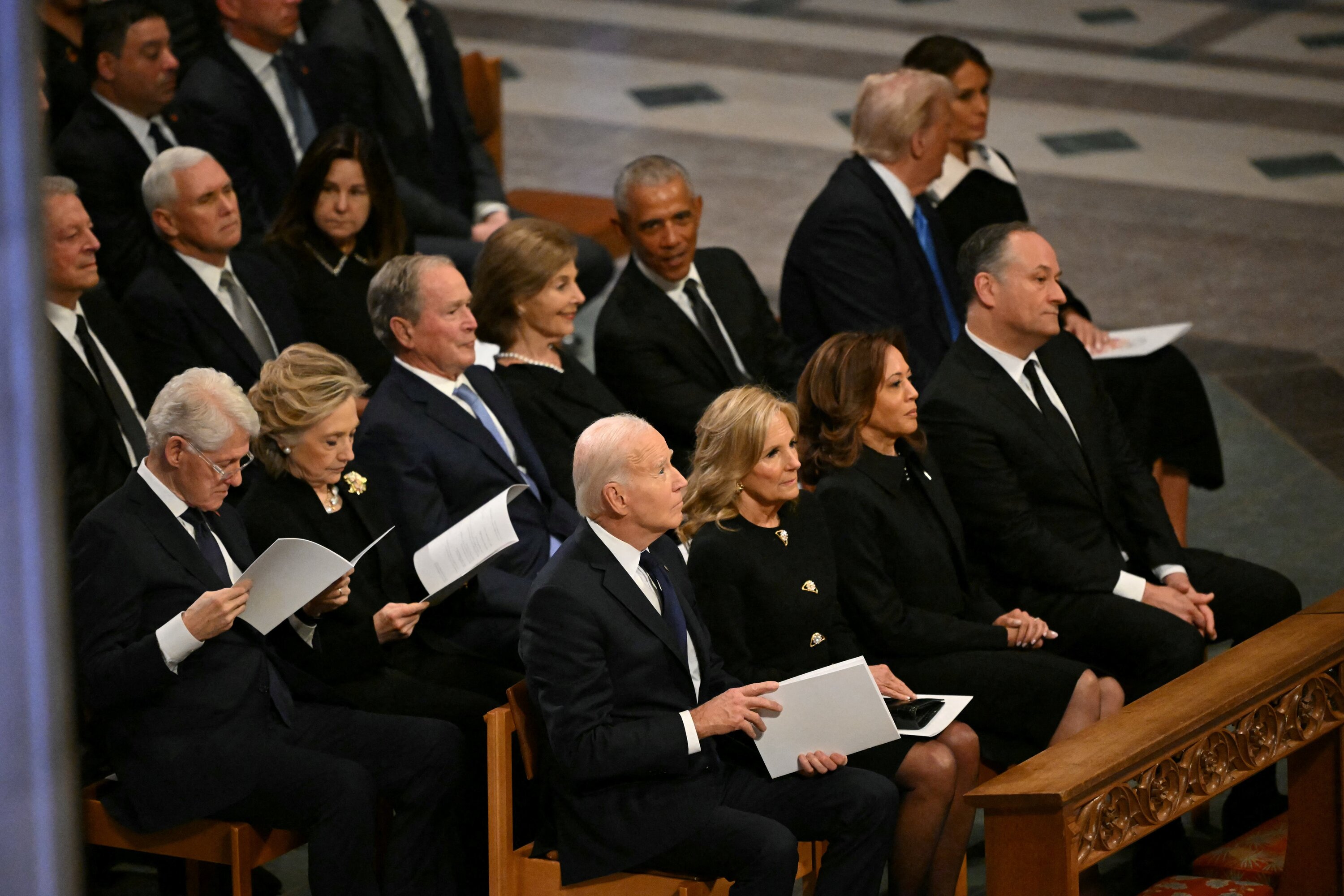 The current and former US Presidents attend the state funeral for Jimmy Carter in Washington. Photo / AFP 