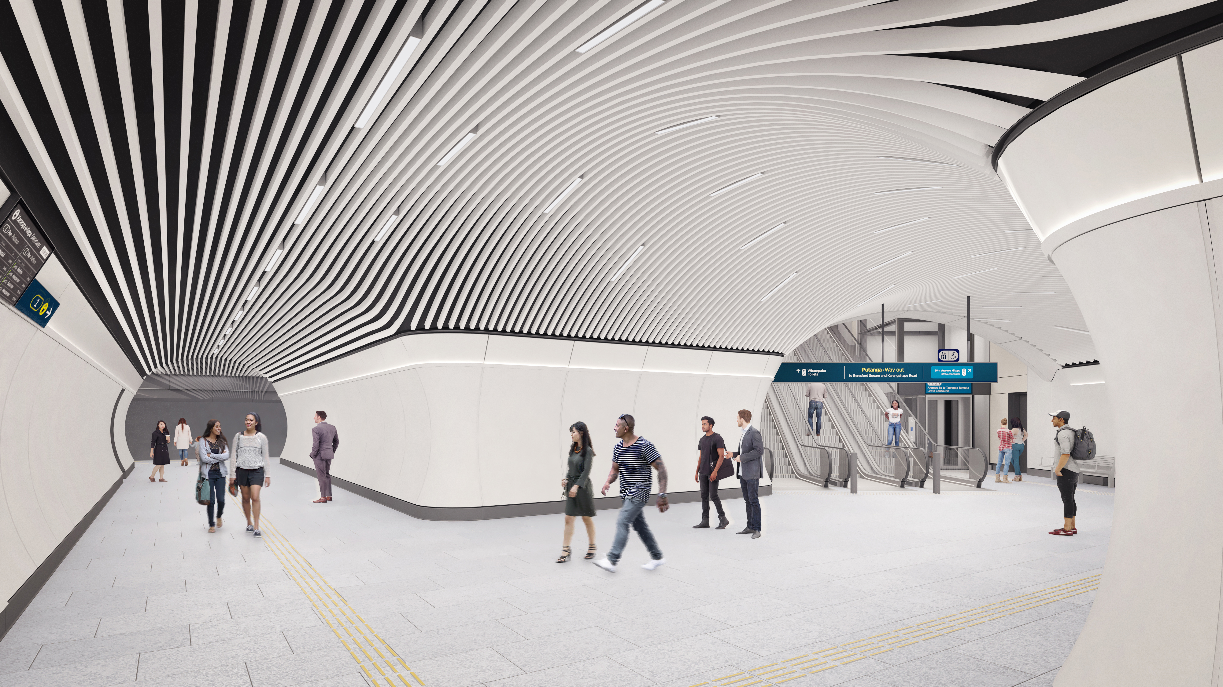 City Rail Link / CRL station Karanga-a-Hape - interior artist impression render. Photo / Supplied