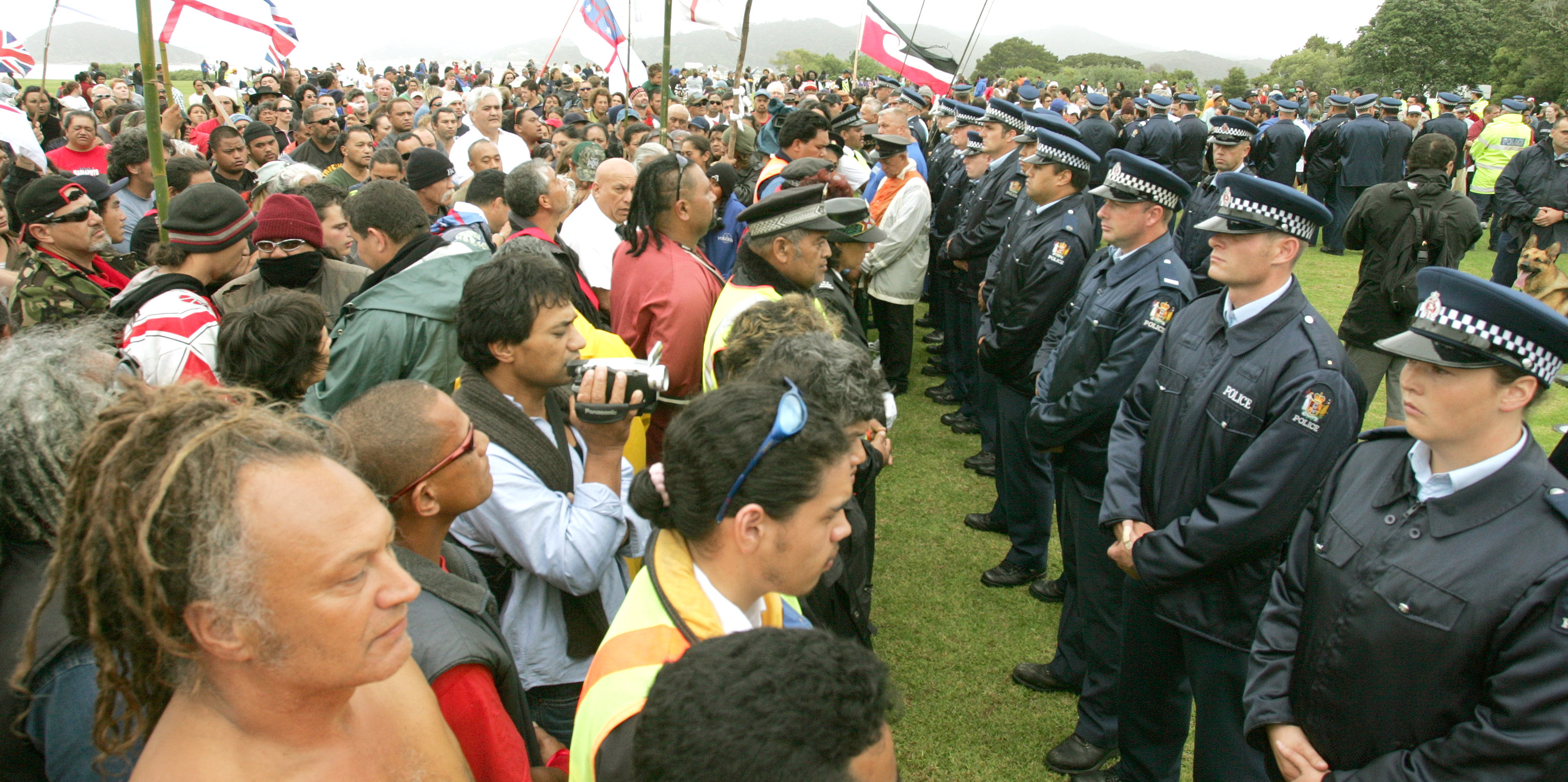 Protesters and police face off at Waitangi Day 2005. Organisers of 2024's Waitangi Day commemorations are expecting large crowds but civilised discussions. Photo / NZME