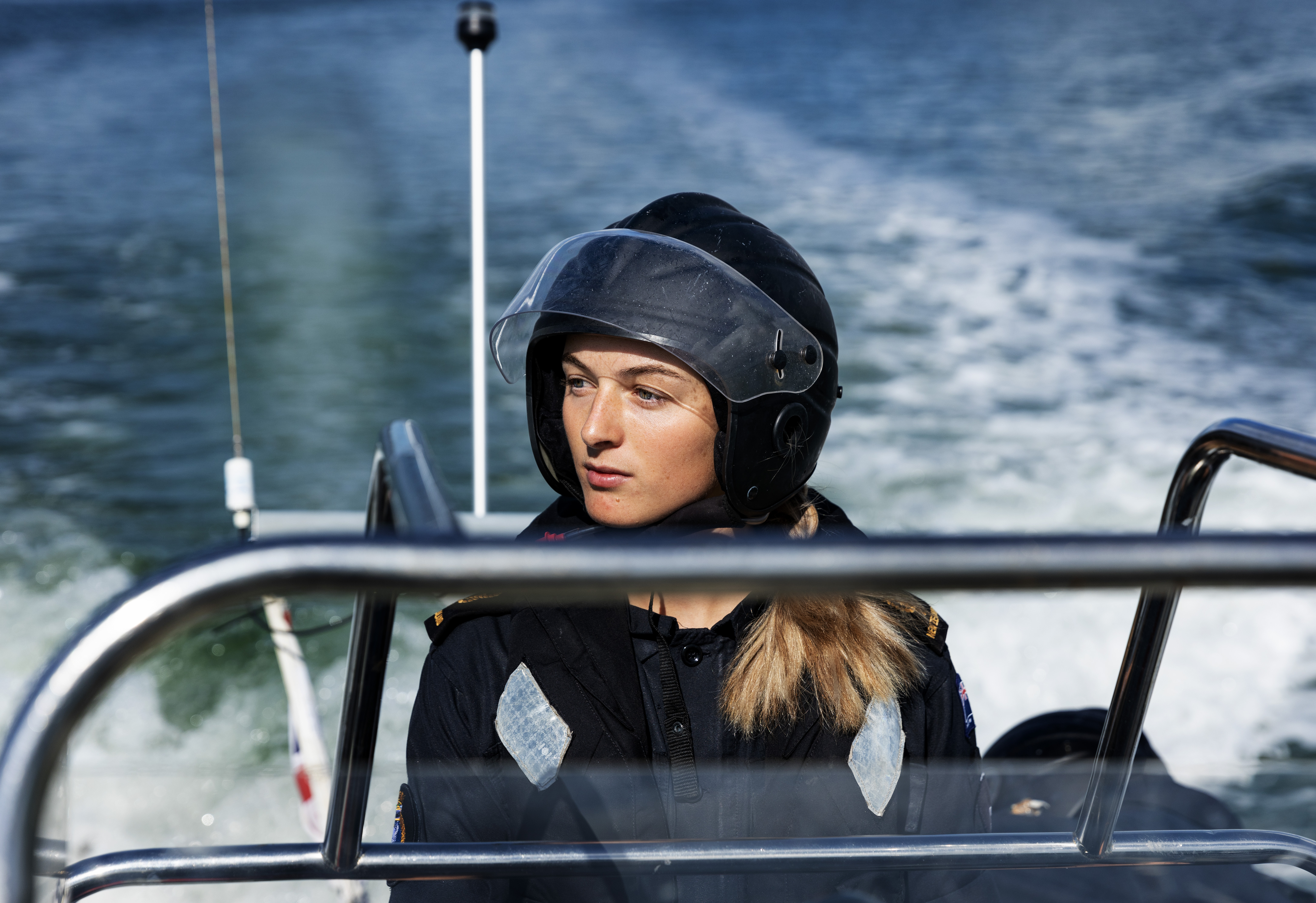 Able Seaman Combat Specialist Ashlea Farrar was on the RHIB that braved 8m swells to save the yachtie. Photo / Mike Scott