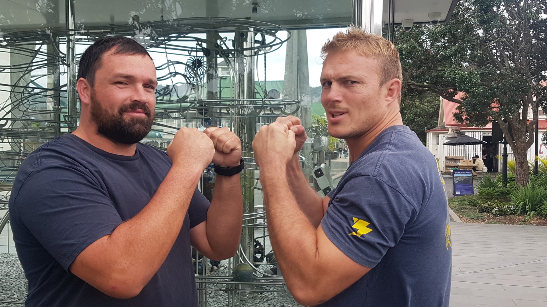 Rugby players Kurt Benney, from Kamo, and Matt Matich, from Western Sharks, are ready for a battle royale when they go head-to-head at Whangārei’s big Fight Night promotion on December 2