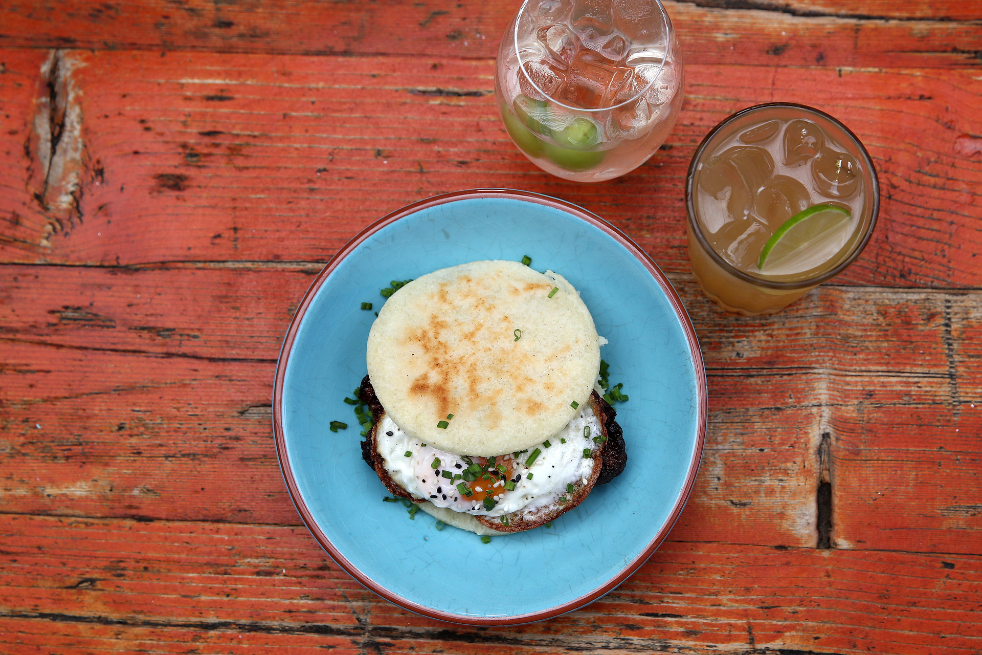 Breakfast, lunch, dinner or all of the above. The chorizo and egg arepa at Conch Kitchen and Bar. Photo / Getty
