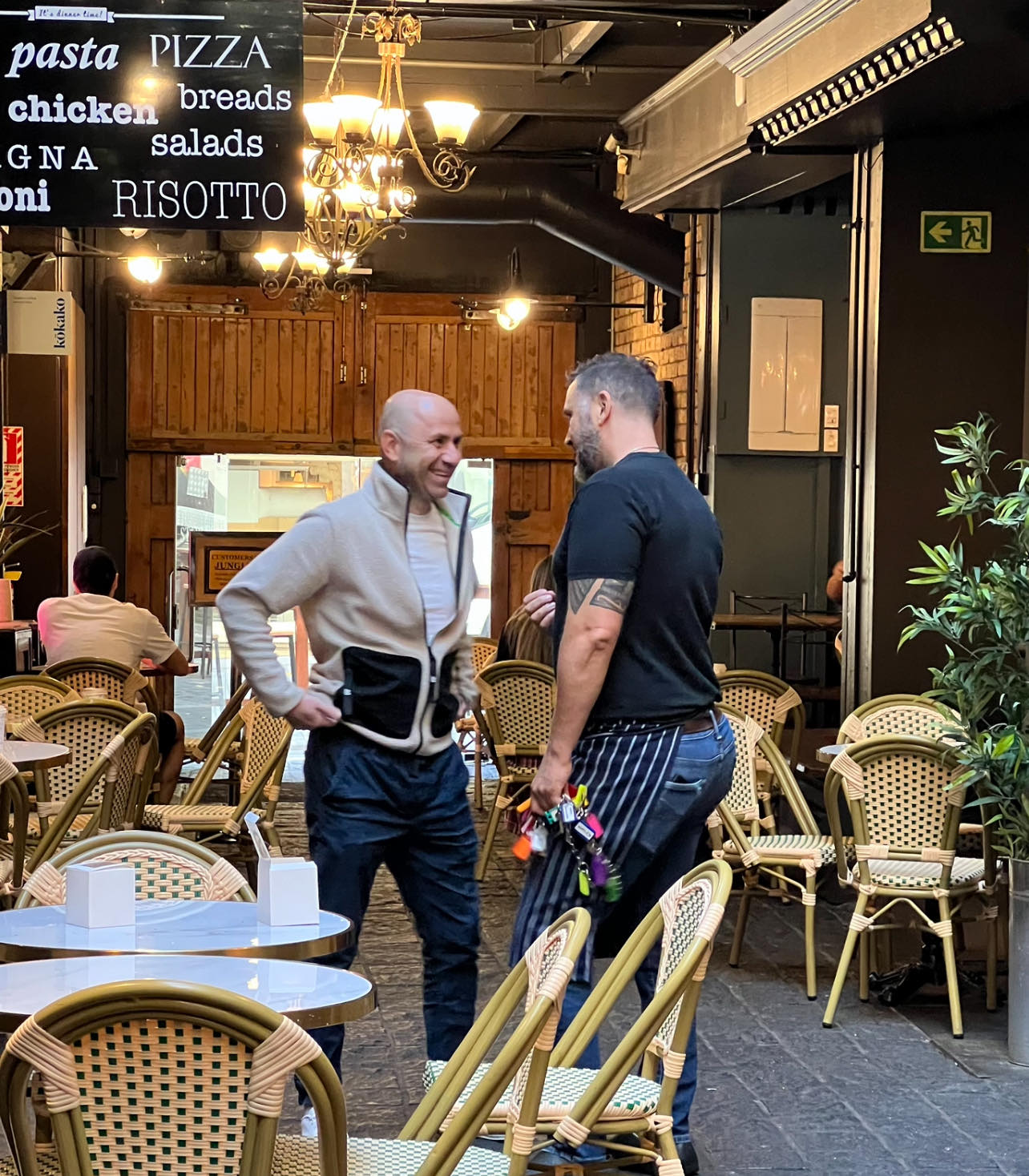 The owners of Deniro Ristorante (left) and Bao Baby Bao breathe a sigh of relief as security retrieves stolen keys that would have given access to every business in the food hall. Photo / Lincoln Tan