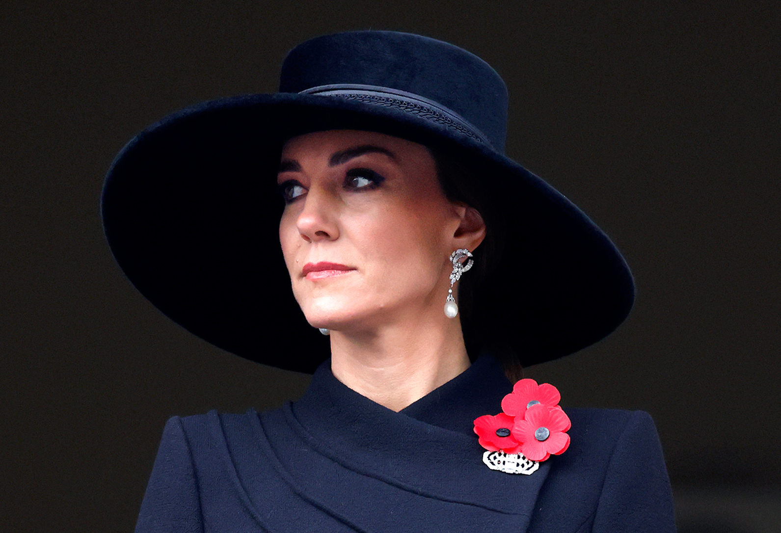 Kate wears the diamond and pearl earrings given to her by the late Queen on Remembrance Sunday. Photo / Getty Images
