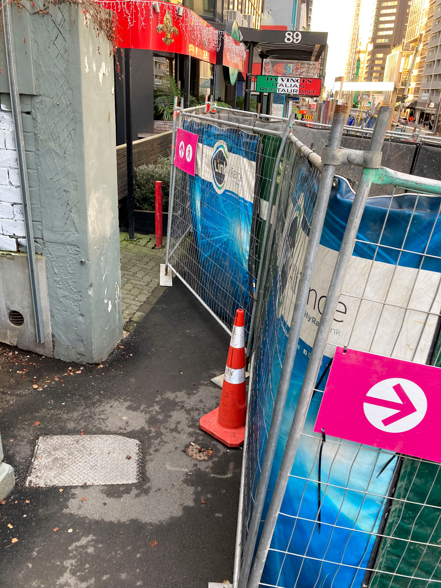 Da Vinci's Italian Restaurant was boxed in by fences and hoardings before it closed last weekend. Photo / Herald