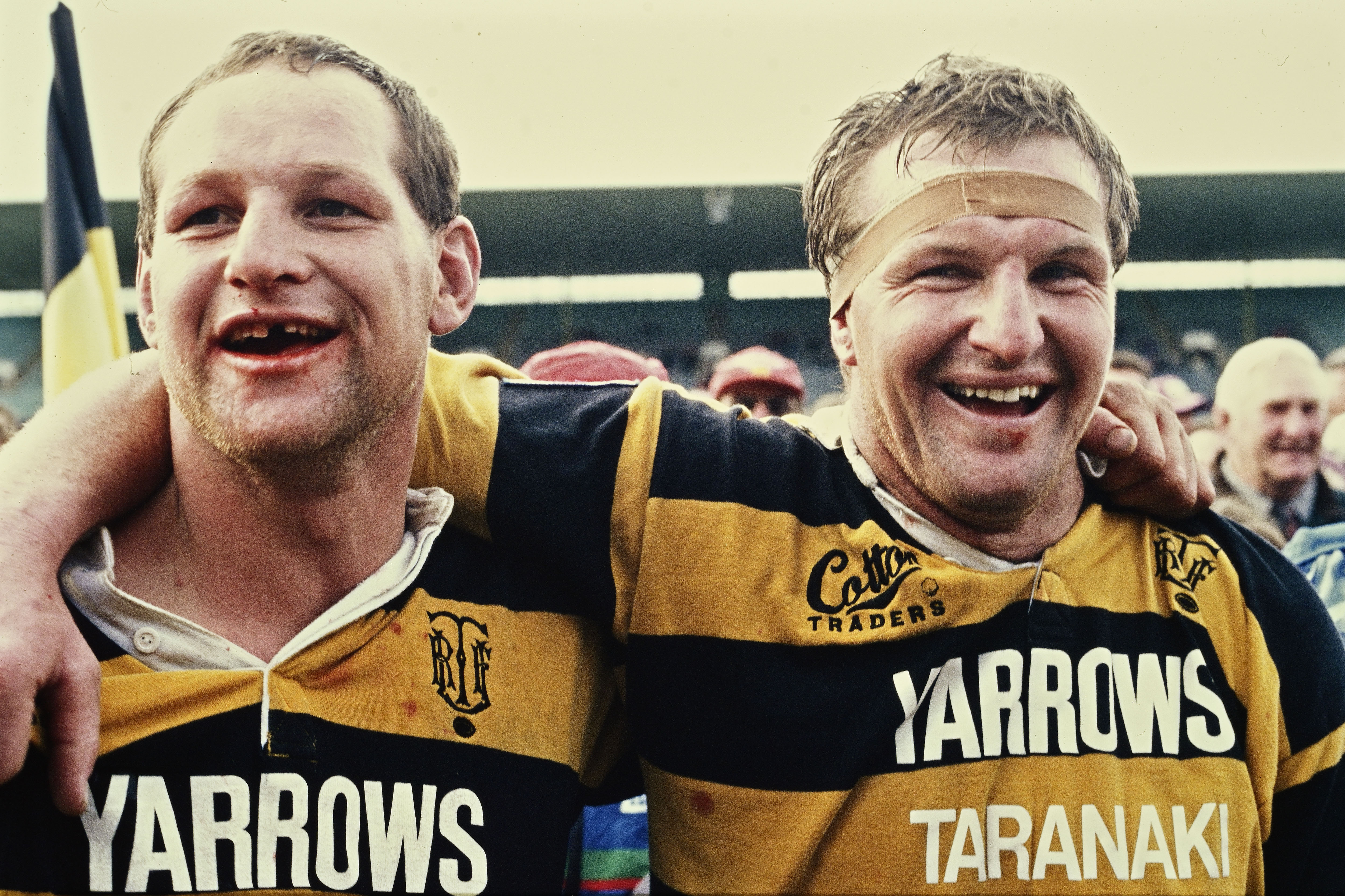 Andy Slater and Kevin Barrett at the Auckland v Taranaki, Ranfurly Shield match at Eden Park, 1996. Photo / Photosport