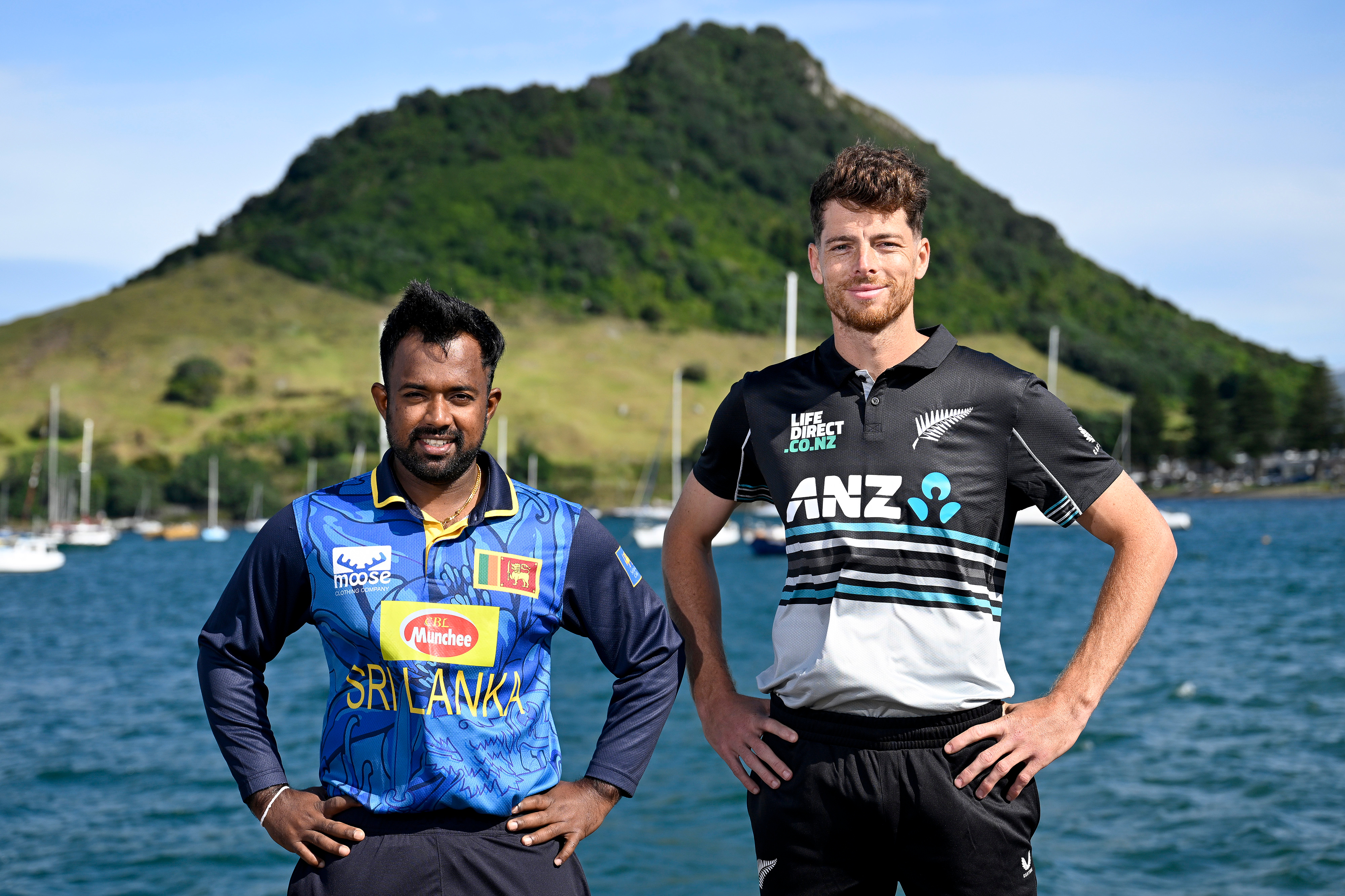 Sri Lanka captain Charith Asalanka and New Zealand captain Mitchell Santner ahead of the T20 series. Photo / Photosport