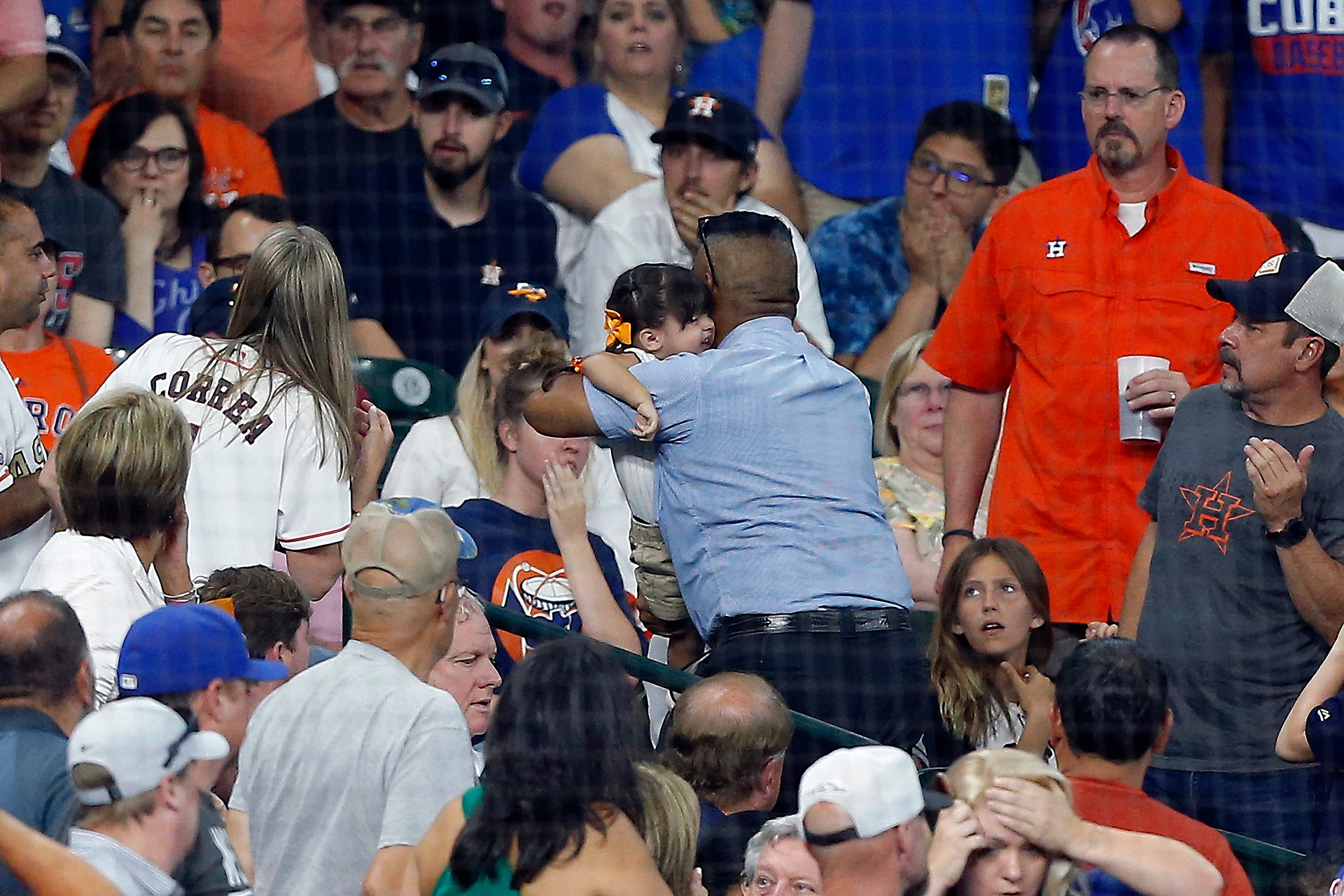 A foul ball hit by Chicago Cubs' Albert Almora Jr. injures a child