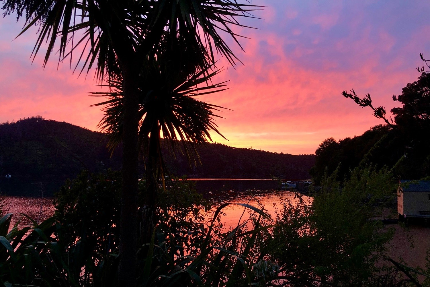 Sunset at Lochmara Lodge in the Marlborough Sounds.