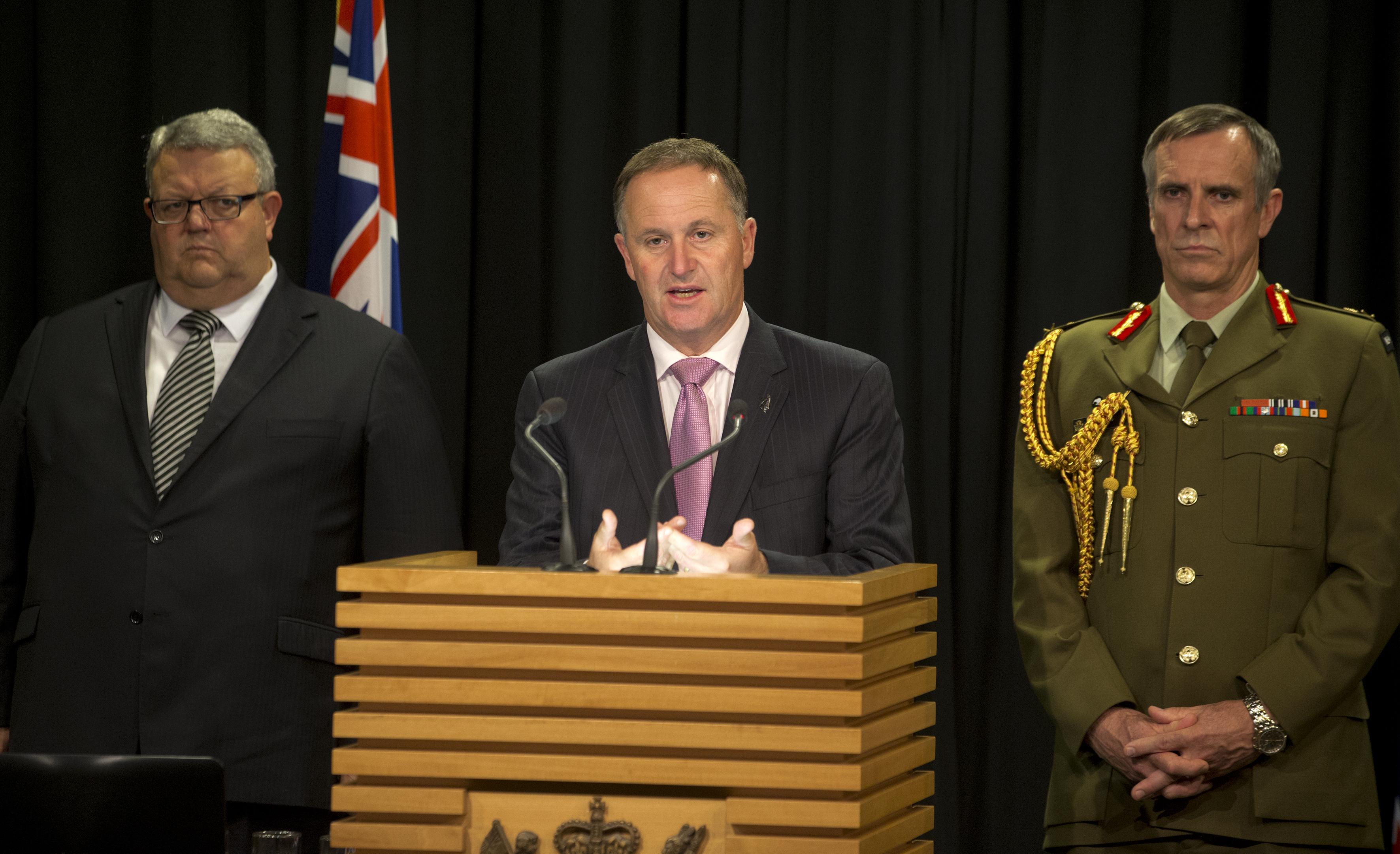 Defence Minister Gerry Brownlee, whose concerns led to NZDF's exception to WorkSafe prosecutions, Prime Minister John Key and Defence Force Chief Lieutenant General Tim Keating, who signed the waiver for the year in which NZSAS Lance Corporal Nik Kahotea was killed.