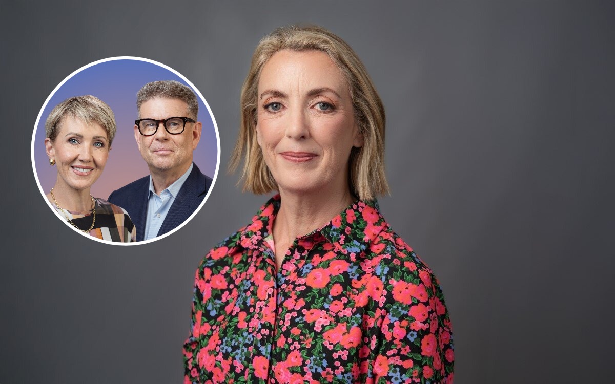 RNZ chief audio officer Pip Keane and (inset) Morning Report hosts Ingrid Hipkiss and John Campbell. Photos / RNZ