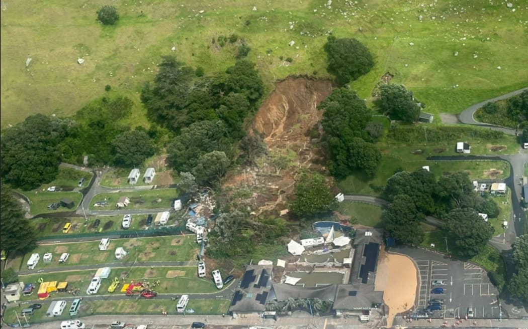 The landslide impacted about 30 campsites. Photo / Fire and Emergency New Zealand