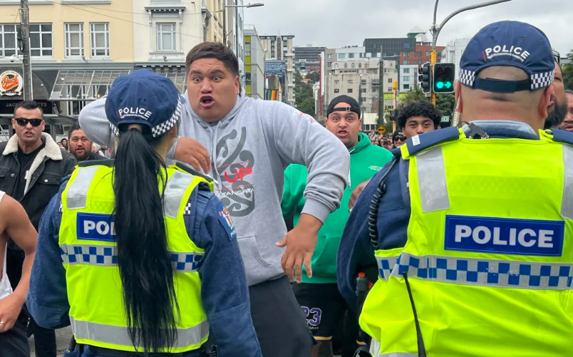 Man Up protesters at the Wellington Pride Parade. Photo / RNZ