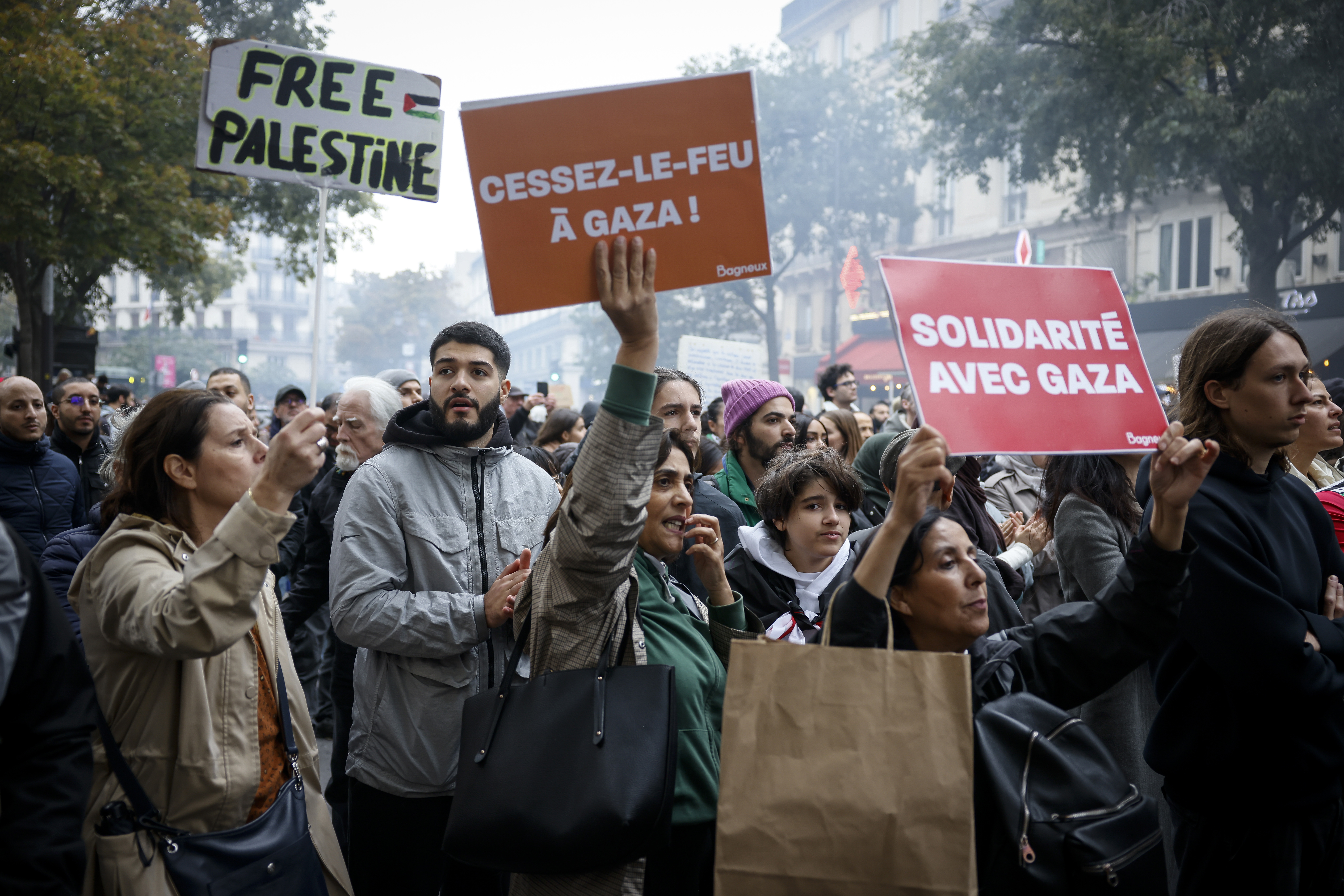 People demonstrated in a show of solidarity with Palestinian people on Saturday, local time, in Paris. Photo / AP