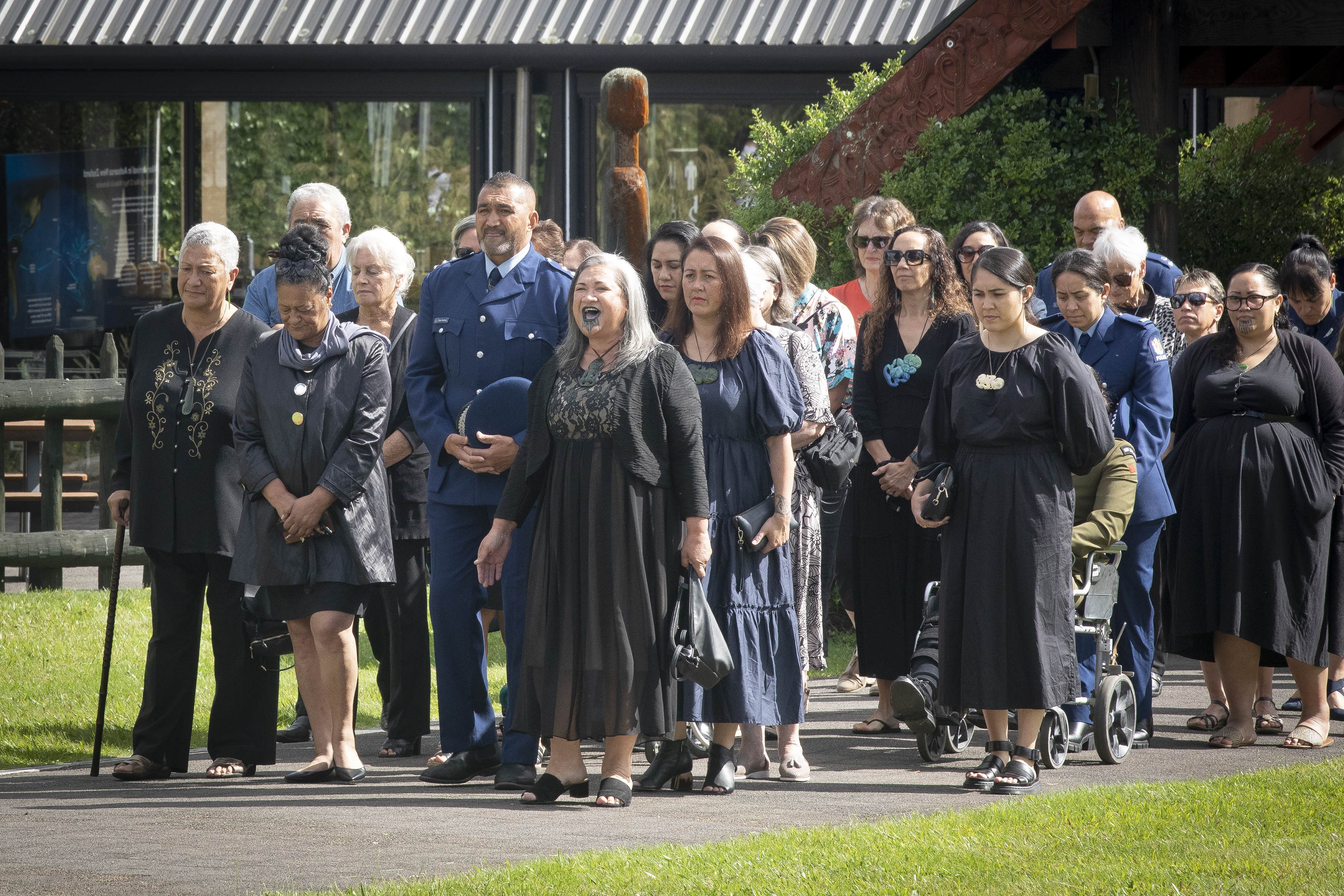 Inspector Herby Ngawhika is brought on to Rotowhio Marae by his family and friends. Photo / Andrew Warner