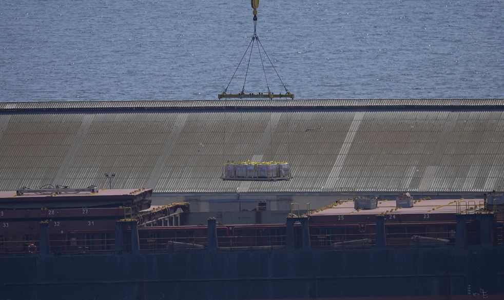 A crane loads food aid for Gaza onto the container ship Sagamore docked at Larnaca port, Cyprus. Photo / AP