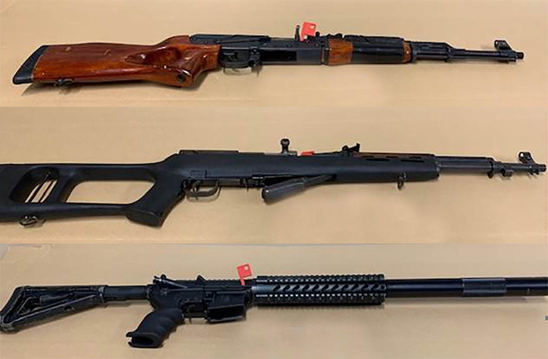 Three firearms seized during a police raid on a South Auckland property on Wednesday are allegedly connected to a series of Otara shootings. Photo / Supplied