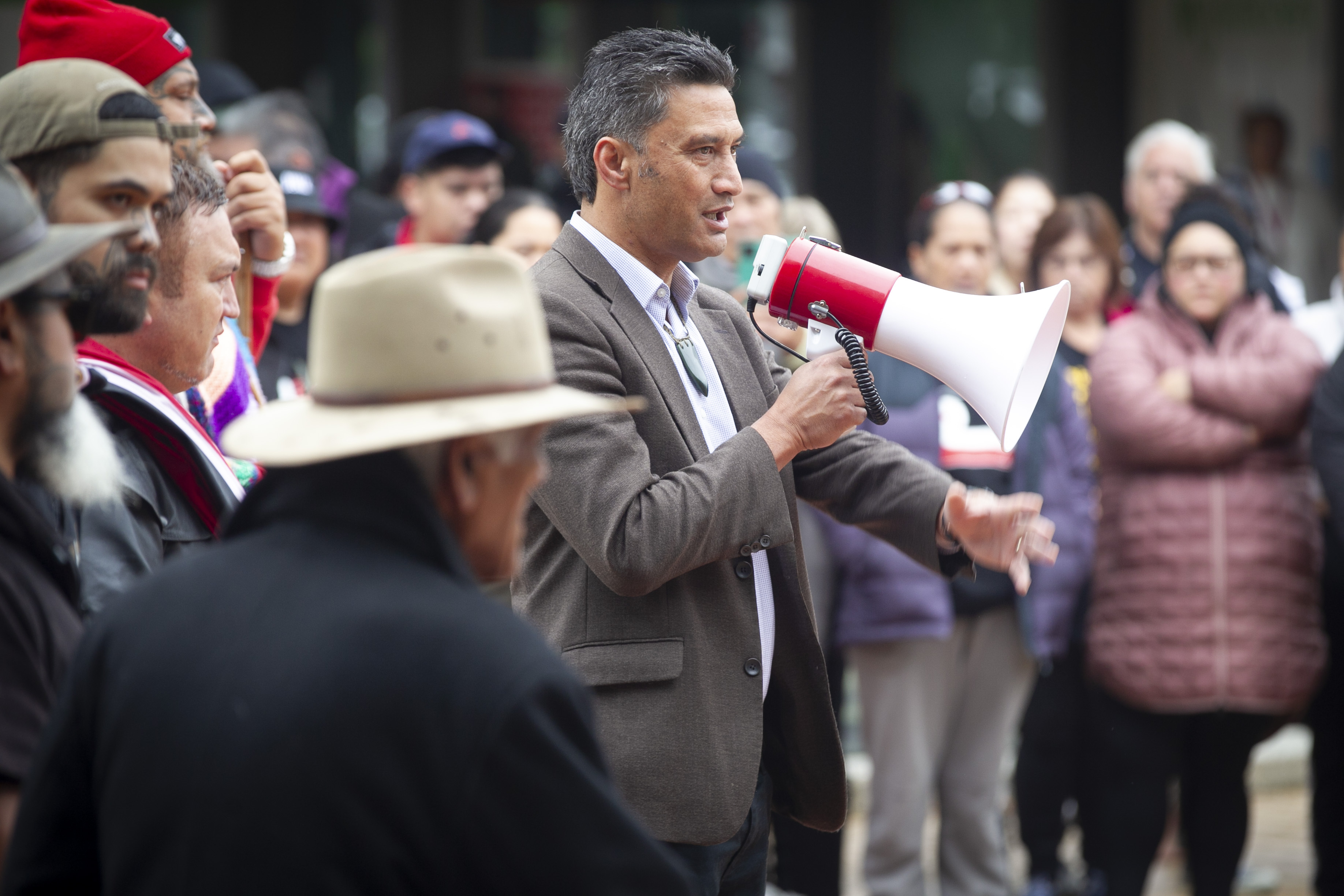 Bayden Barber address the crowd. Photo / Warren Buckland