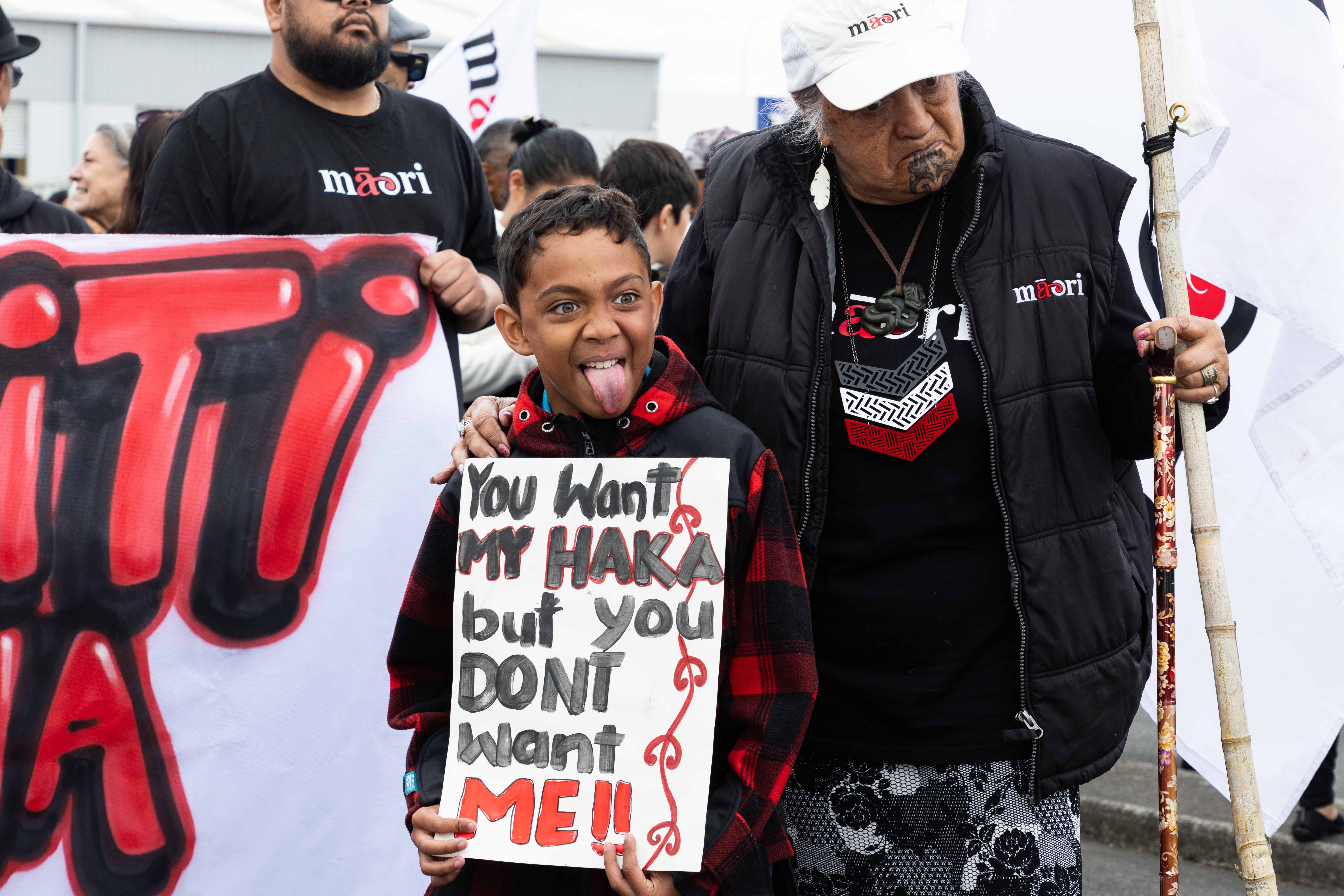 Ngāi Te Rangi marched in protest down Hewletts Rd in Tauranga. Photo / Alex Cairns