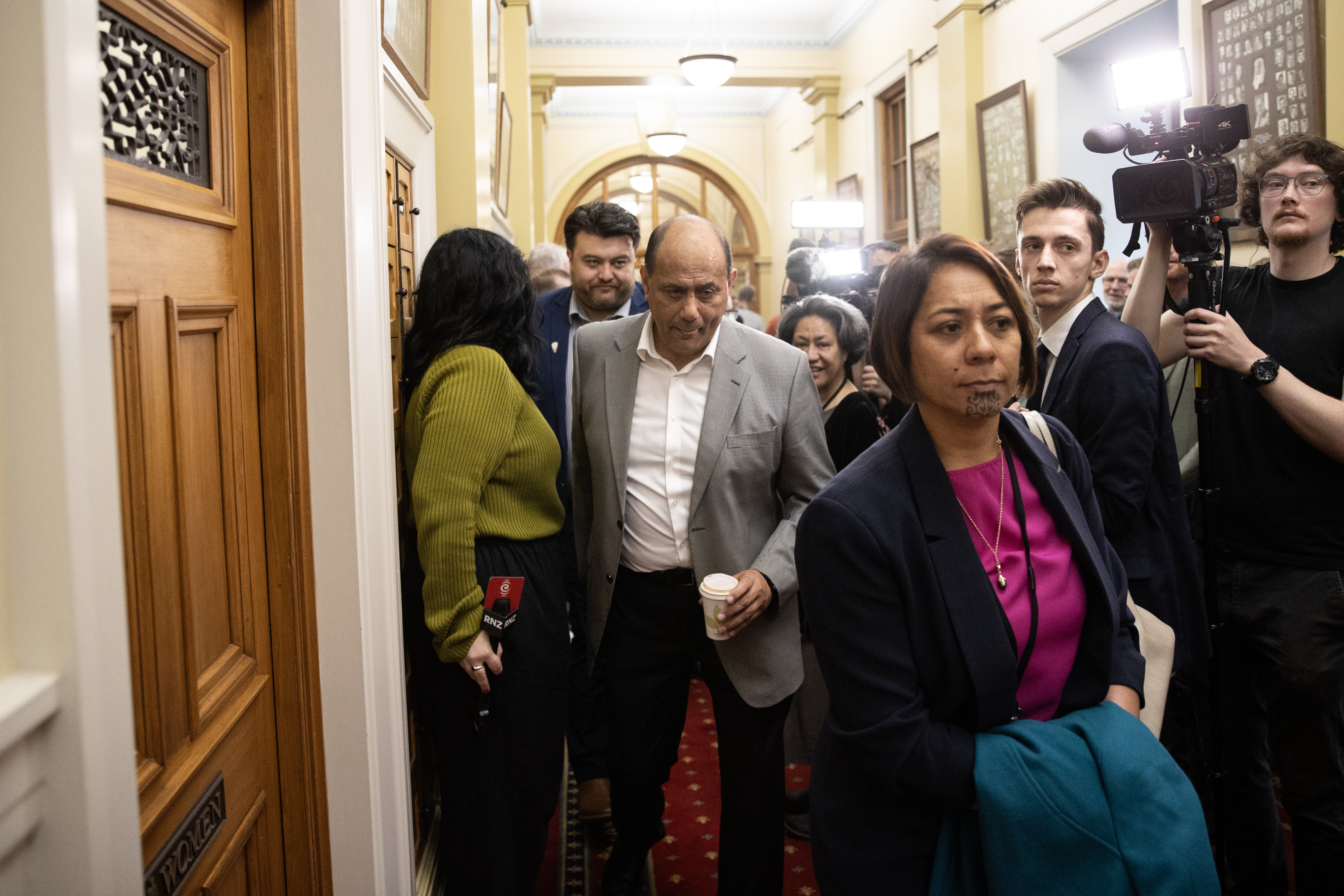 New Labour MP for Ikaroa-Rāwhiti Cushla Tangaere-Manuel on her first day in Parliament, with Willie Jackson to her left. Photo / George Heard