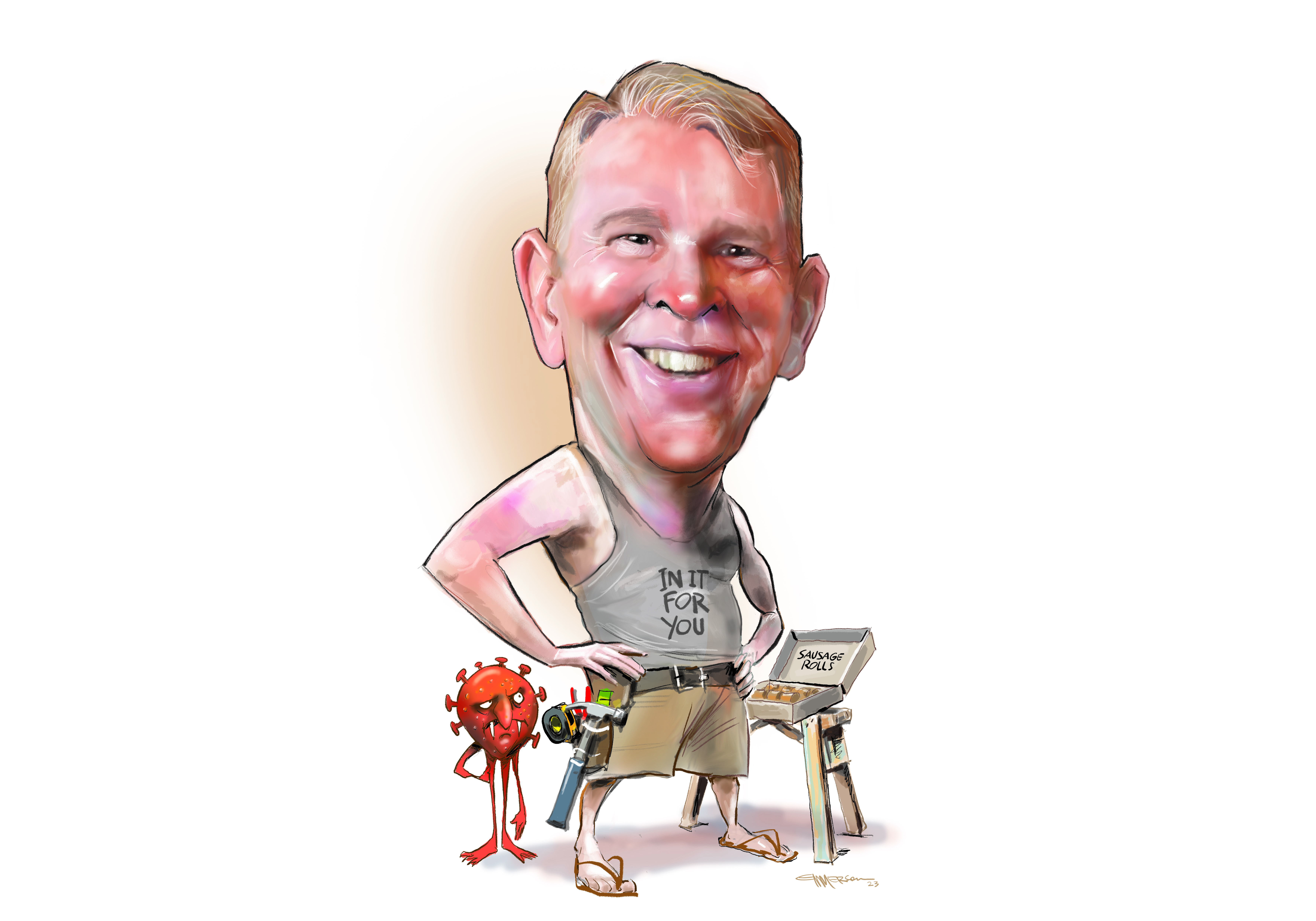 Chris Hipkins caricature by Rod Emmerson.