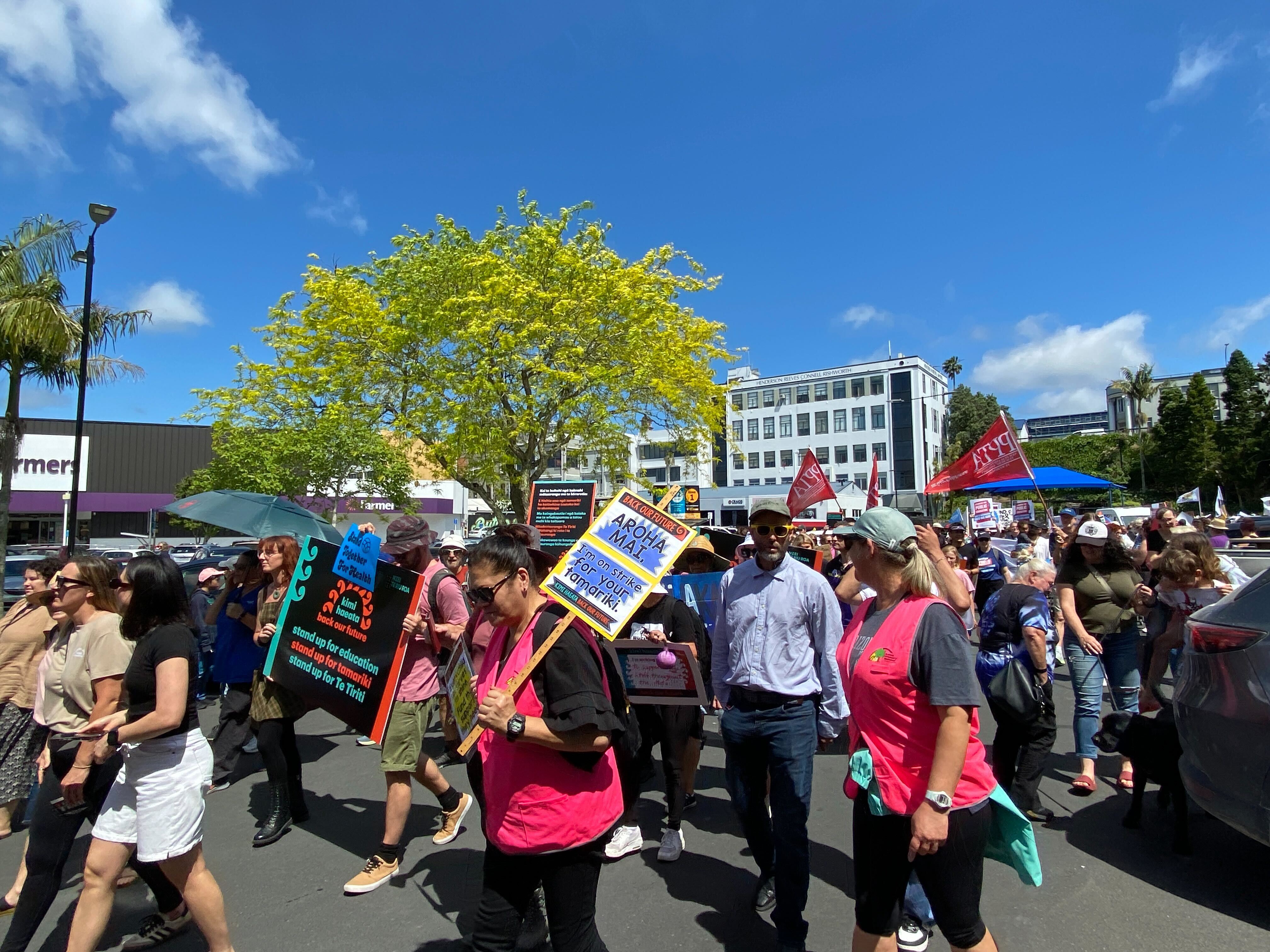 Public sector workers in Whangārei taking part in today's mega strike. Photo / Denise Piper